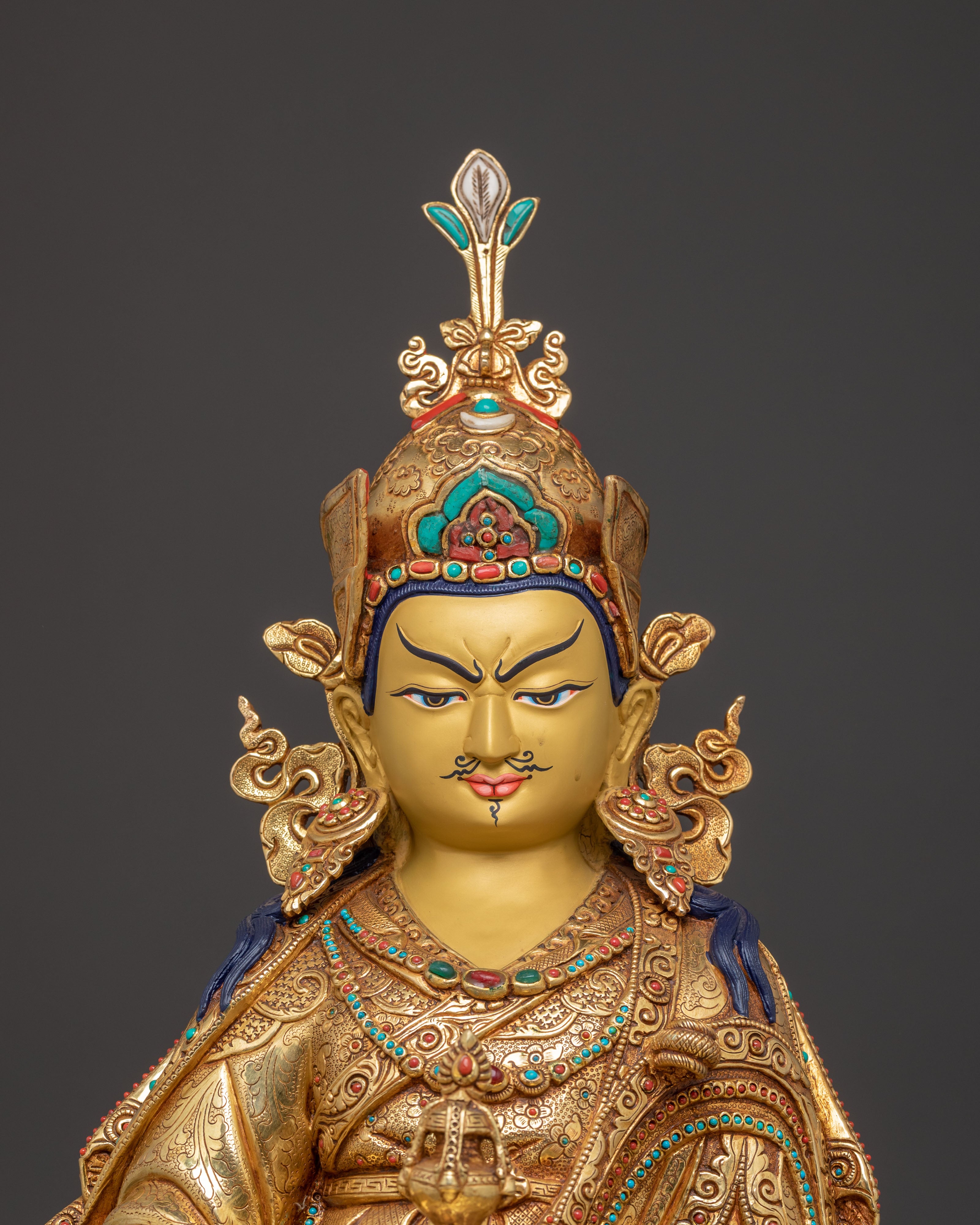 Exquisite 24K Gold Gilded Copper Guru Rinpoche Statue
