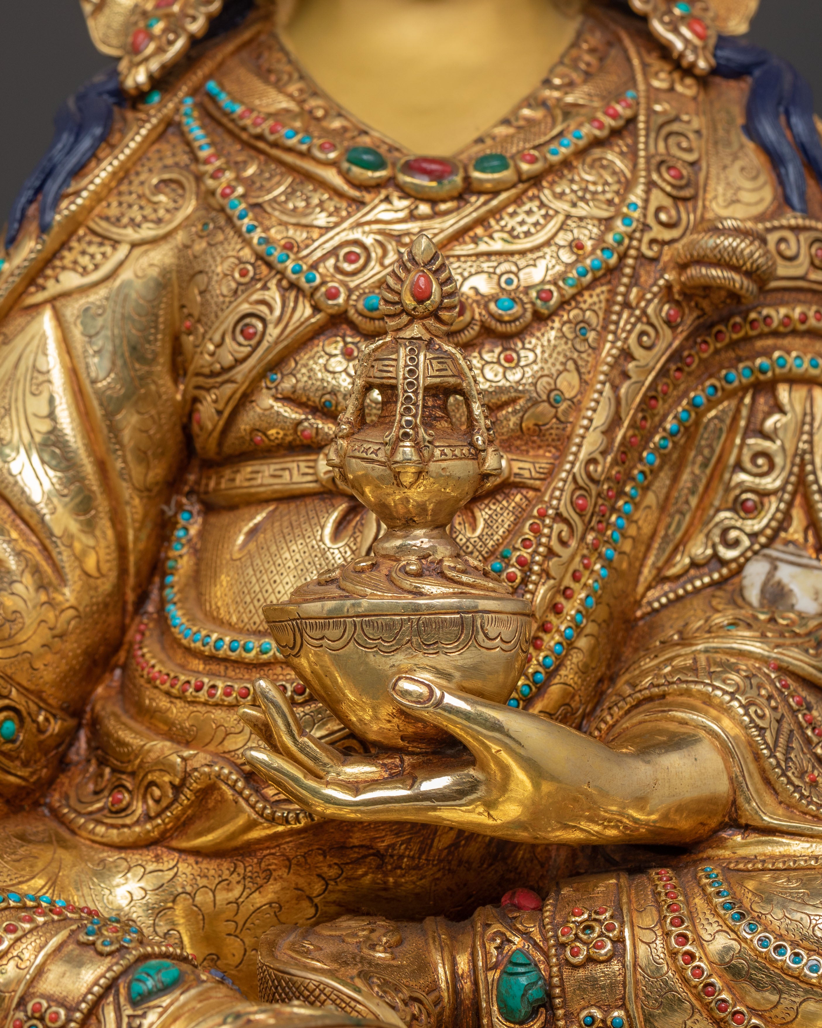 Exquisite 24K Gold Gilded Copper Guru Rinpoche Statue