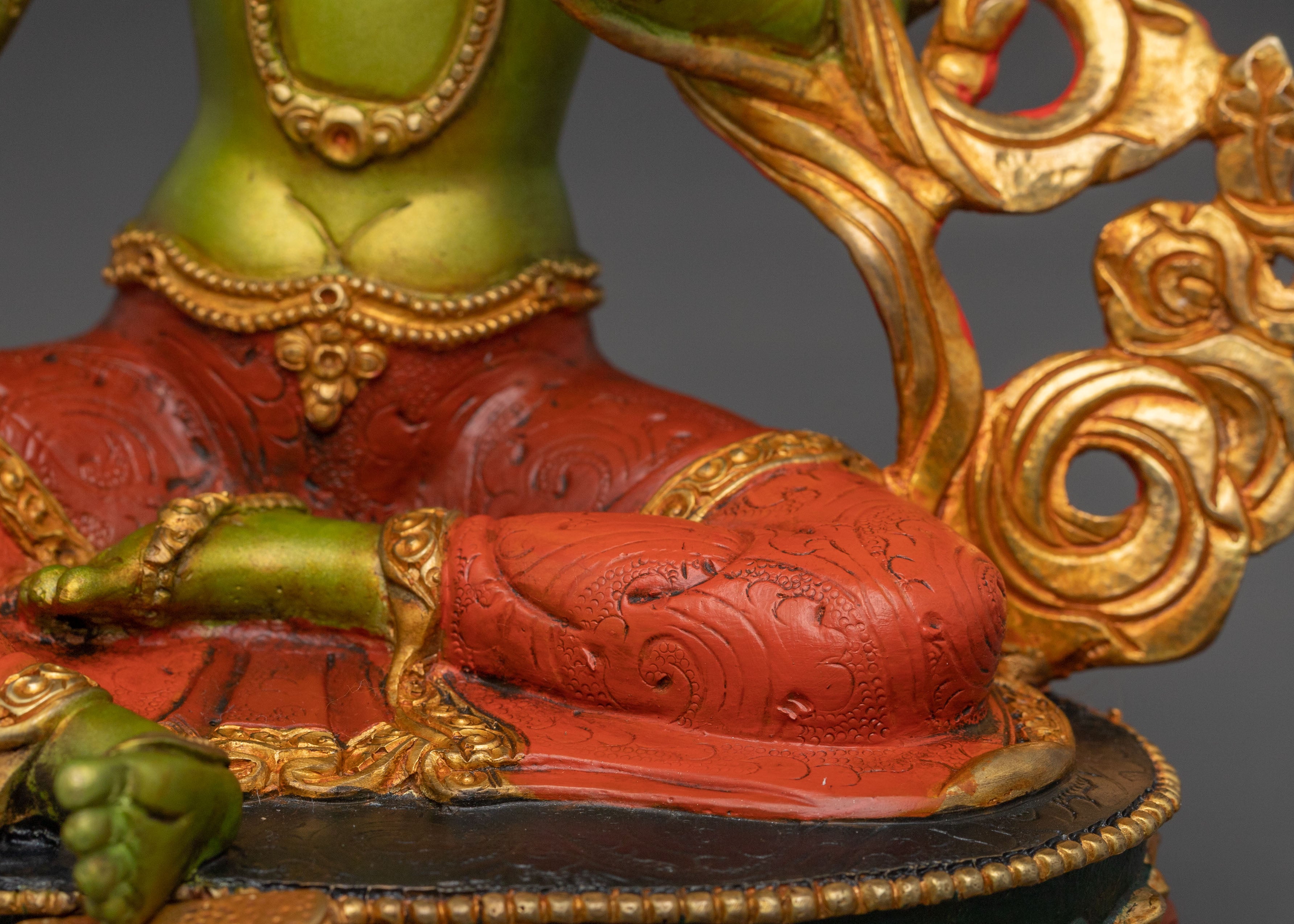 2k Gold Gilded Green Tara Statue - Sacred Buddhist Art