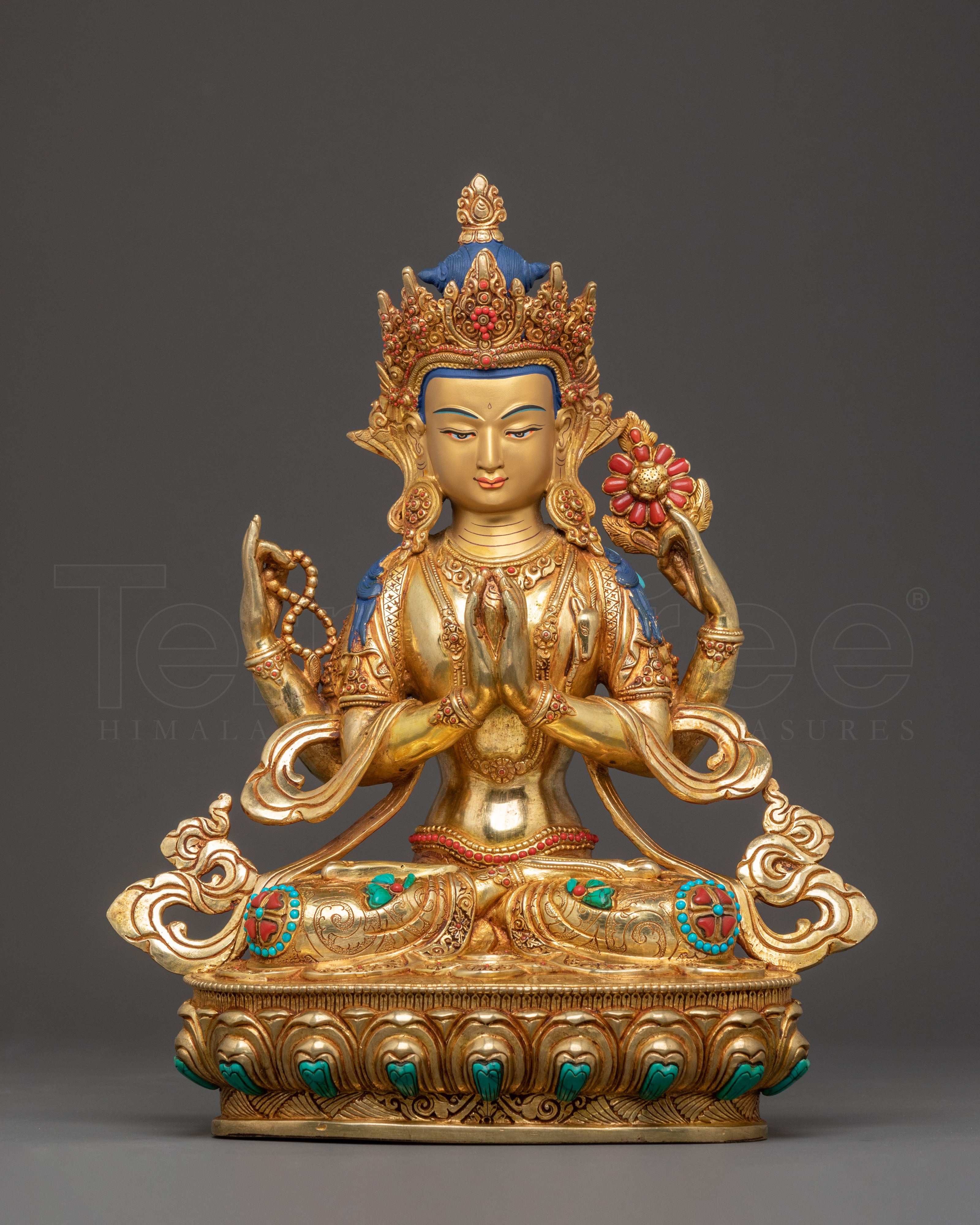 Bodhisattva Chenrezig Sacred Statue – Hand-Gilded Copper Statue