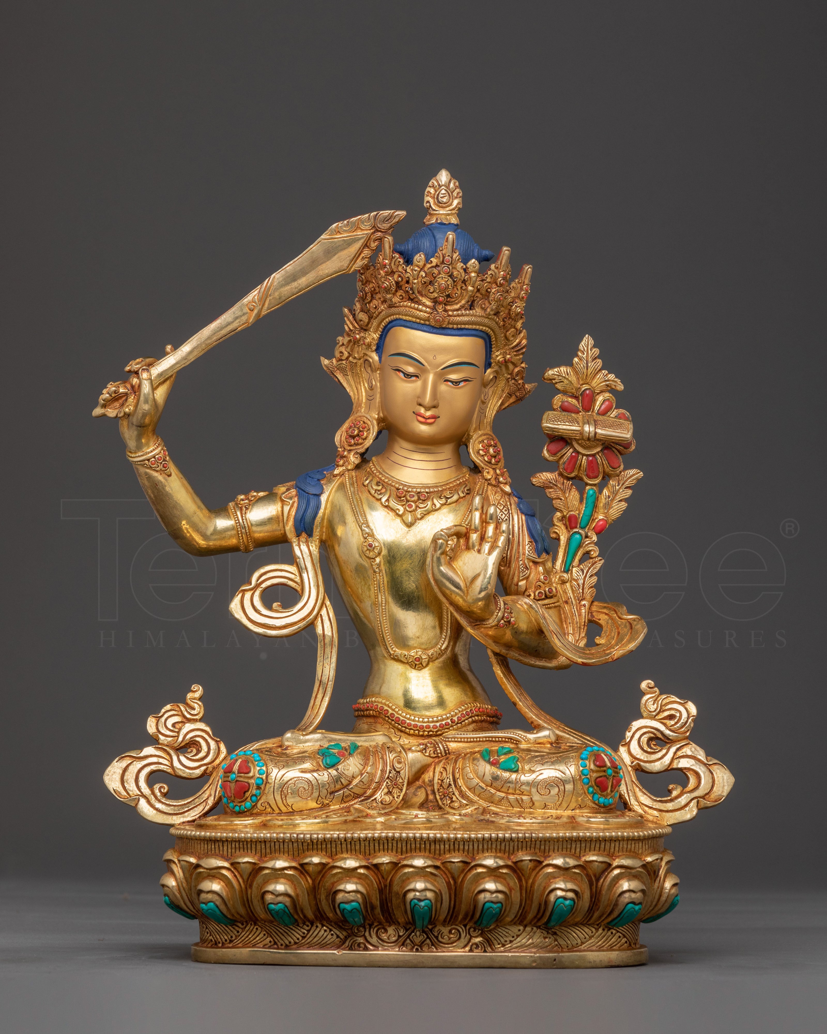 Exquisite Wisdom and Intellect Bodhisattva Manjushri Statue – Crystal & 24K Gold Statue