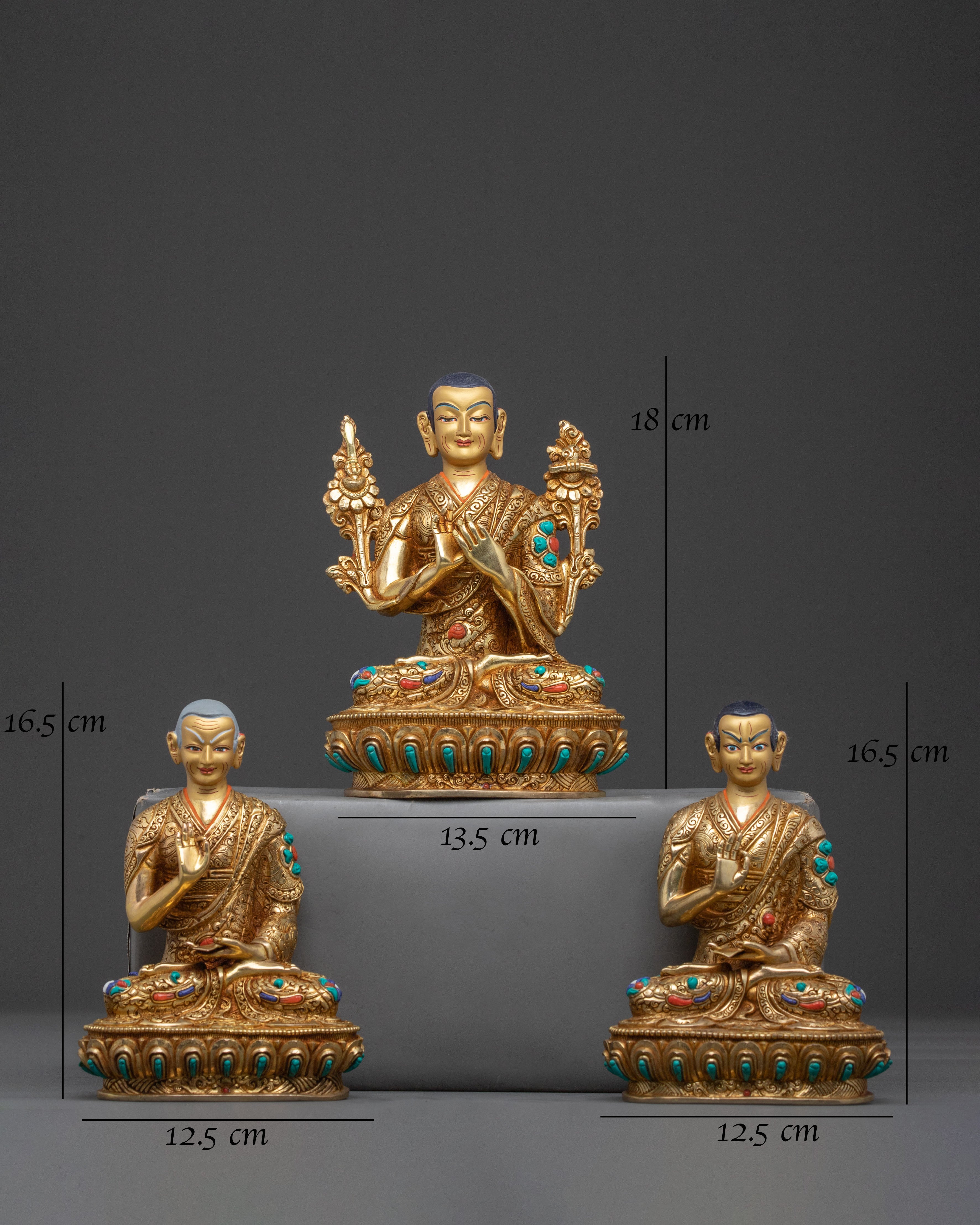 Tsongkhapa Set 24K Gold Gilded Copper Statue
