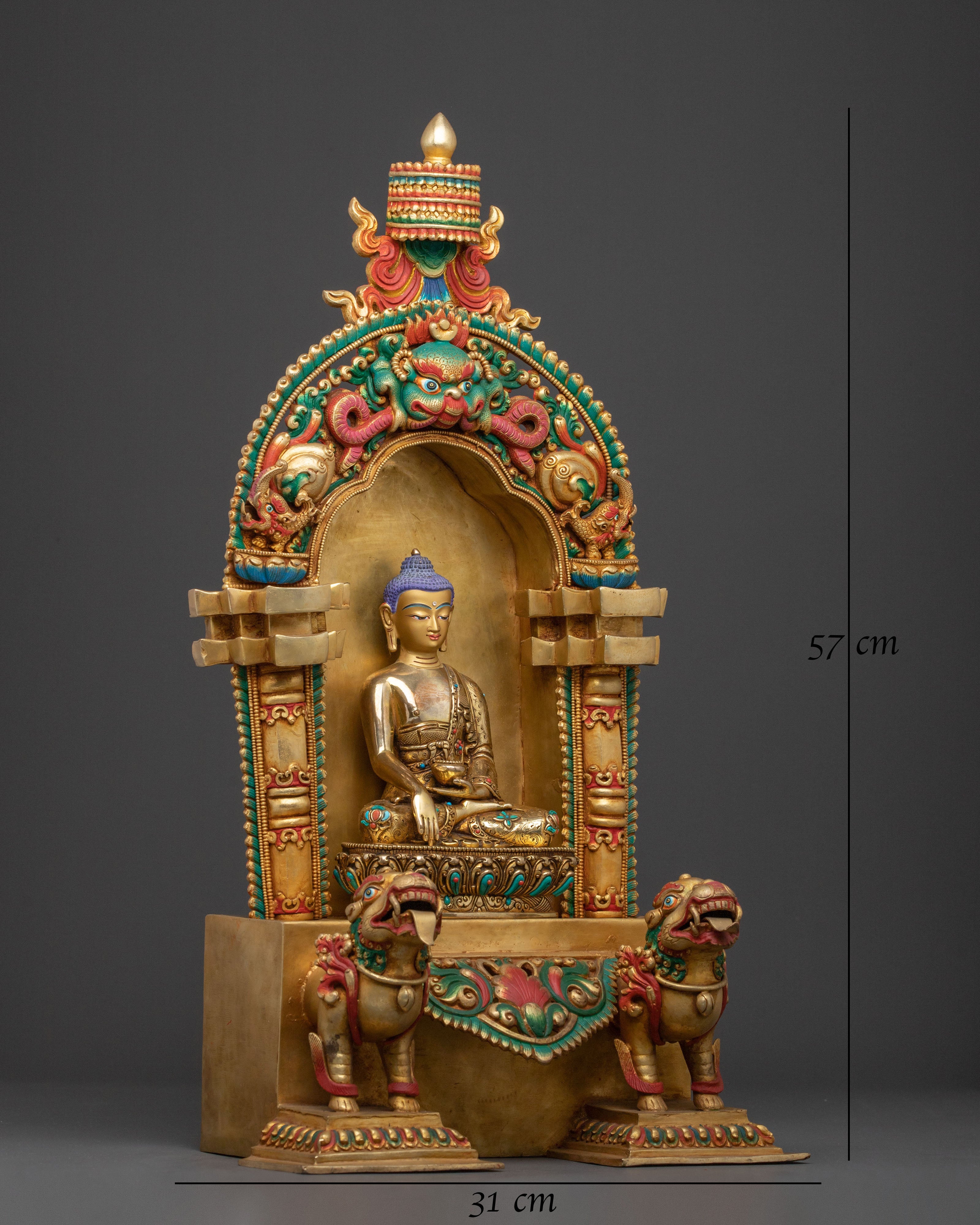 Shakyamuni Buddha in Throne Statue – 24K Gold Gilded Masterpiece