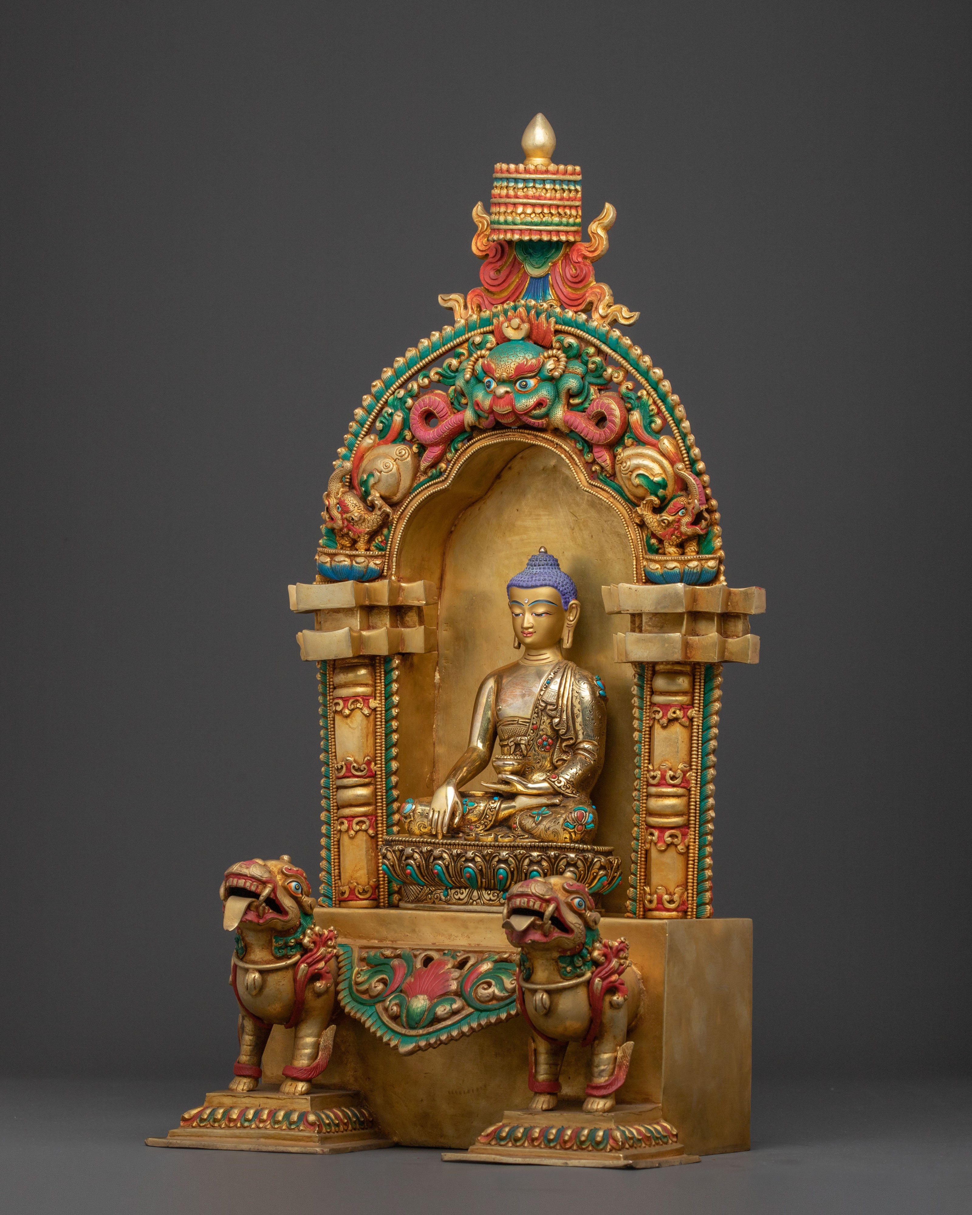Shakyamuni Buddha in Throne Statue – 24K Gold Gilded Masterpiece