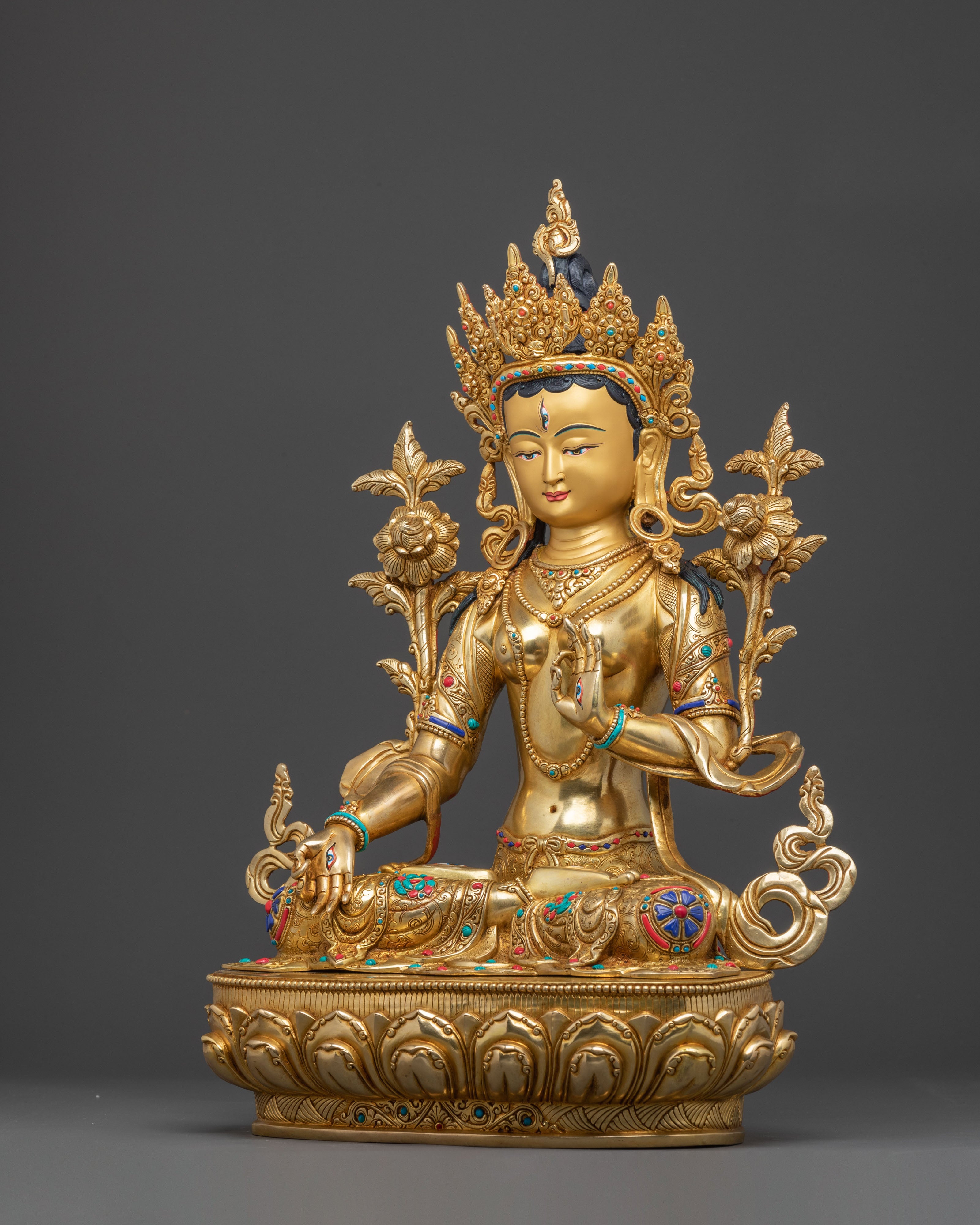 Three Life Long Deities Sacred Statue Set – Exquisite 24K Gold Gilded Copper