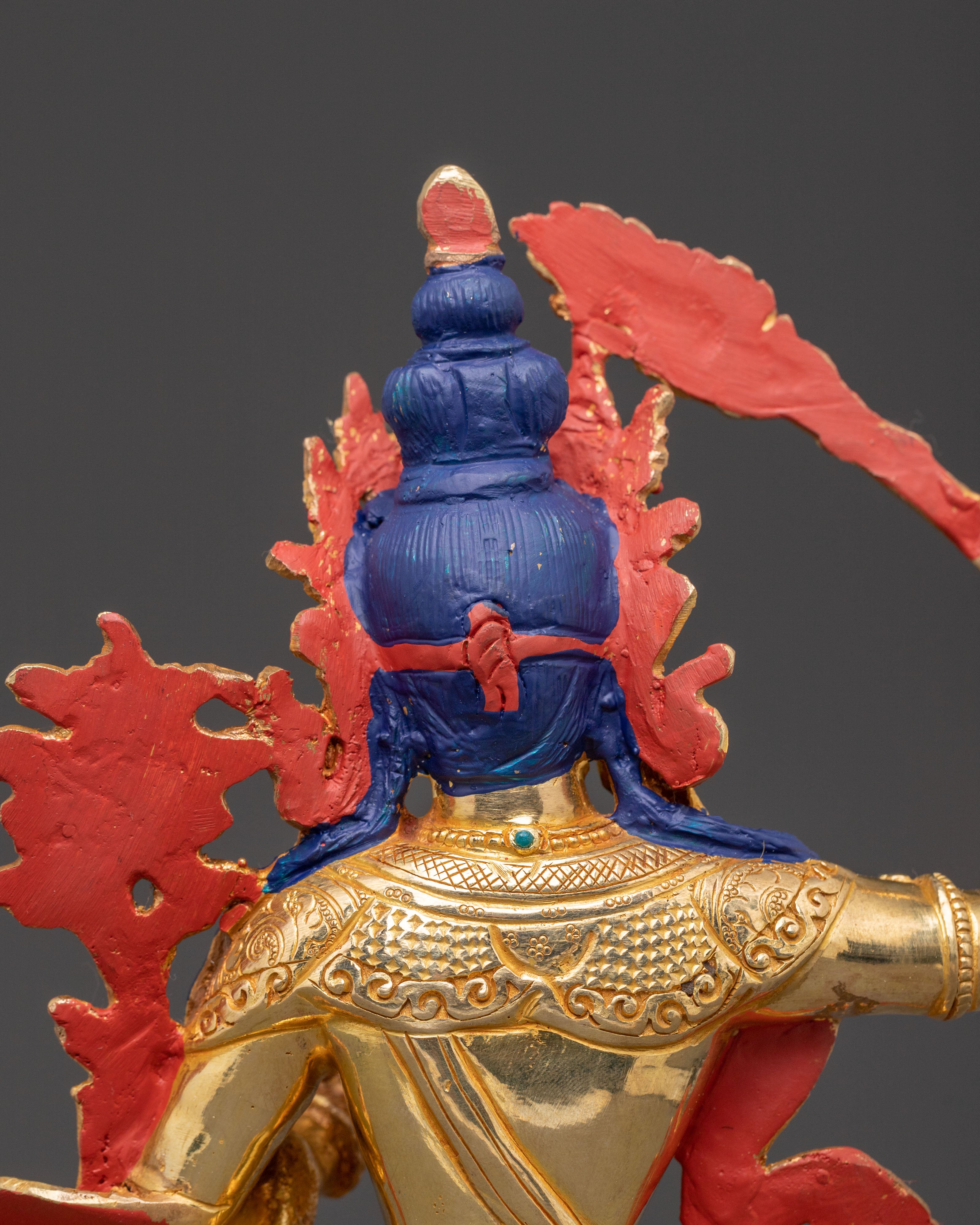 Handcrafted Manjushri Sacred Statue – Gilded Copper & Gemstone Art