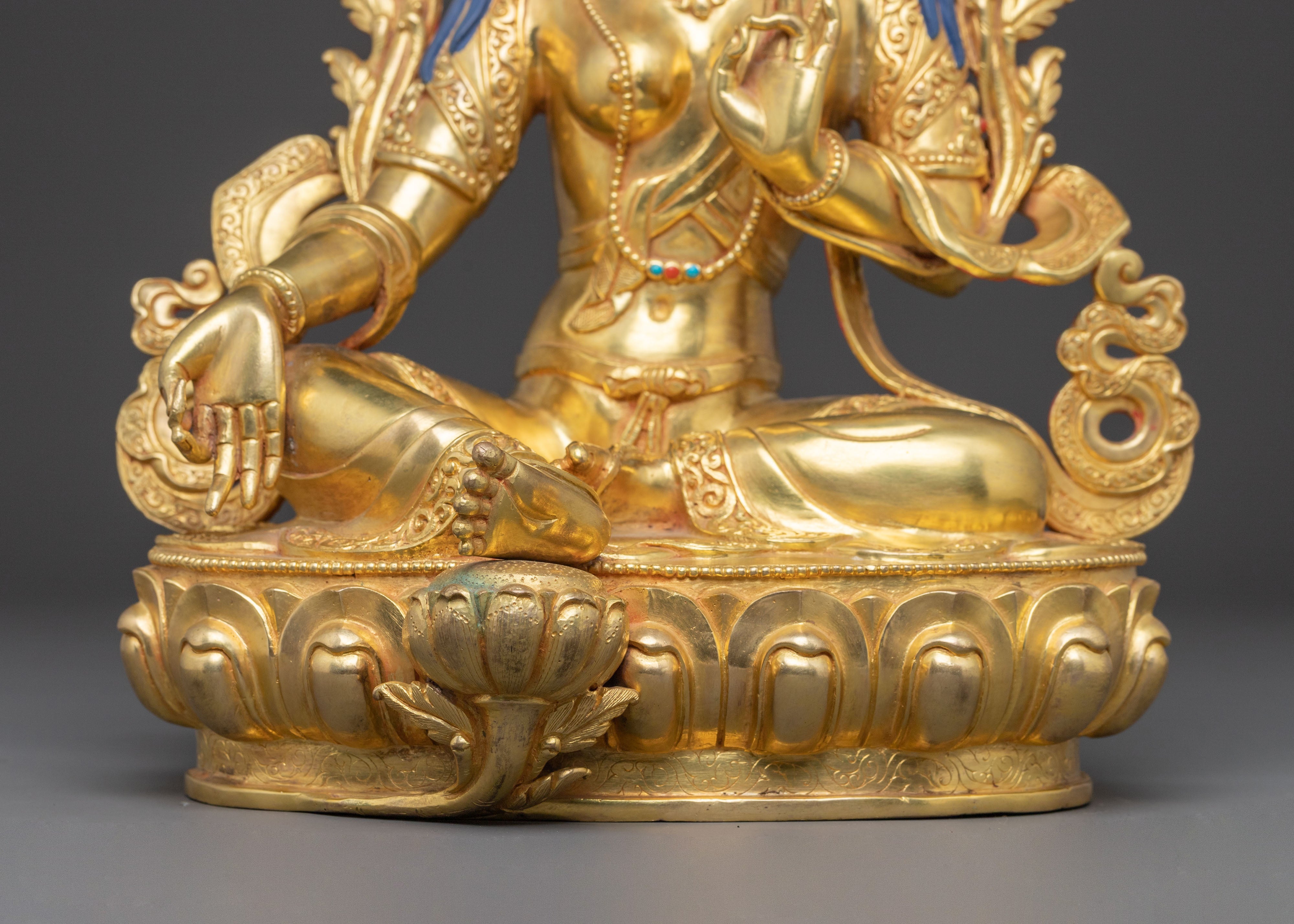 Green Tara Compassionate Statue – 24K Gilded Copper Art