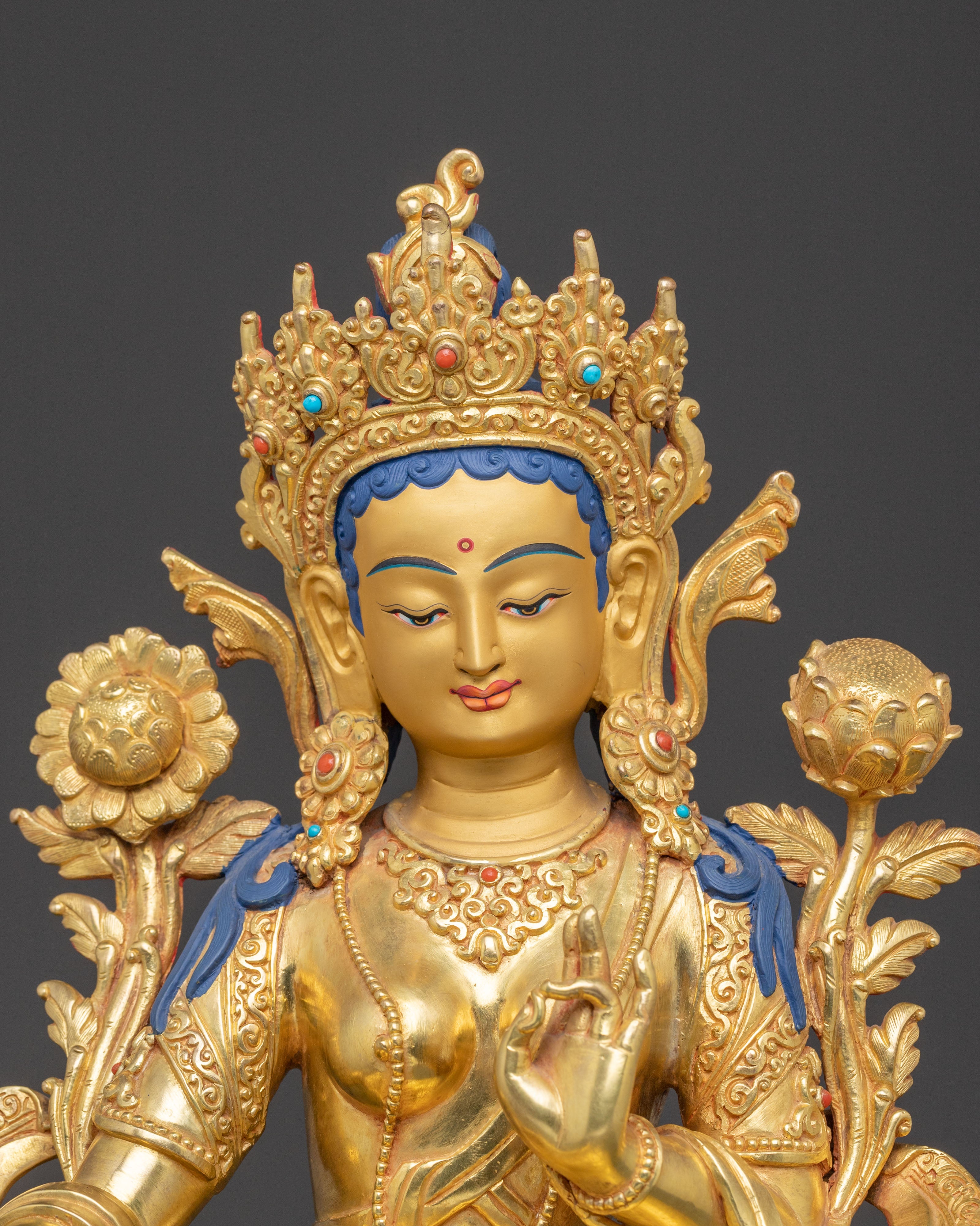 Green Tara Compassionate Statue – 24K Gilded Copper Art