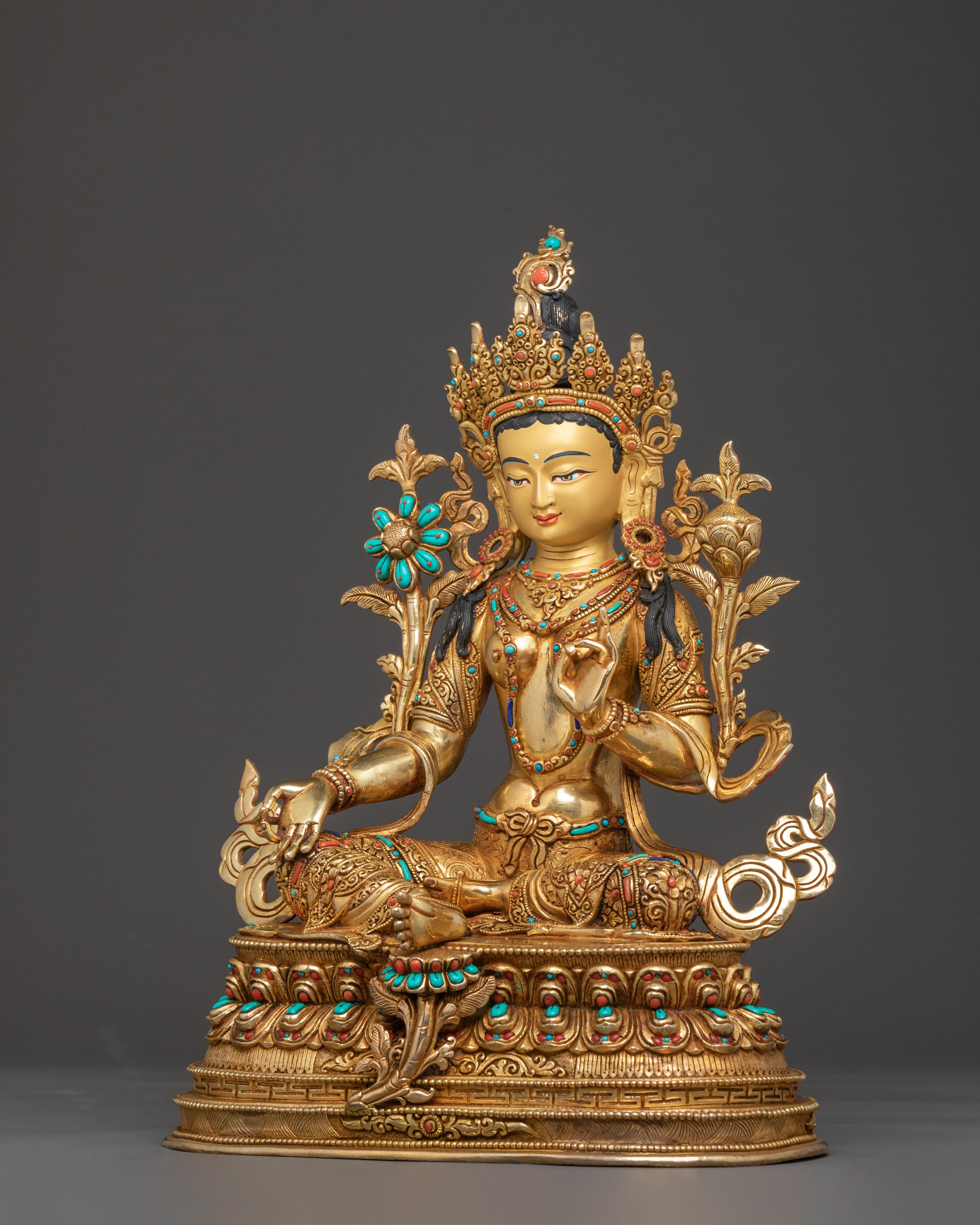 Green Tara Serenity Statue | 24K Gold Gilded
