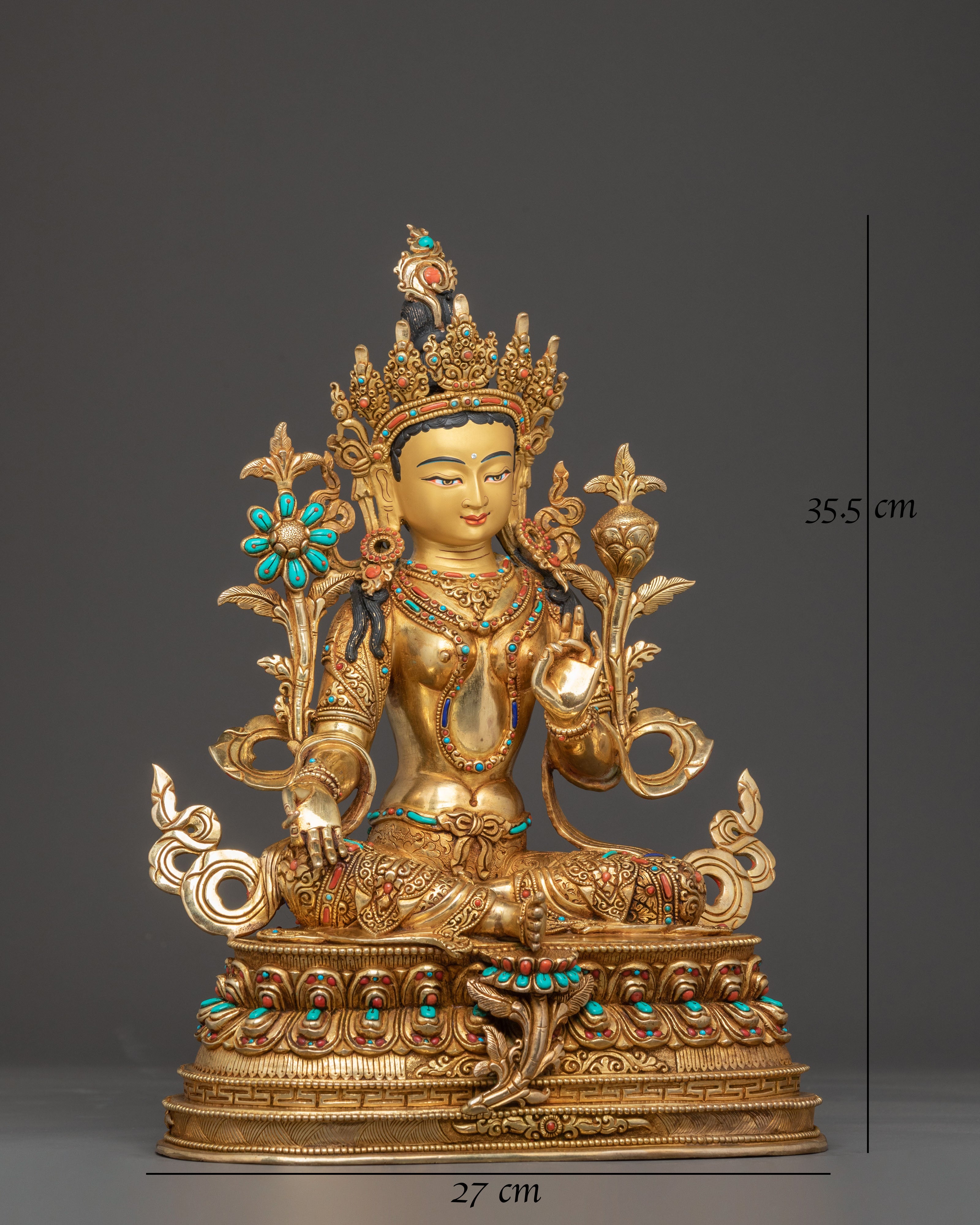 Green Tara Serenity Statue | 24K Gold Gilded