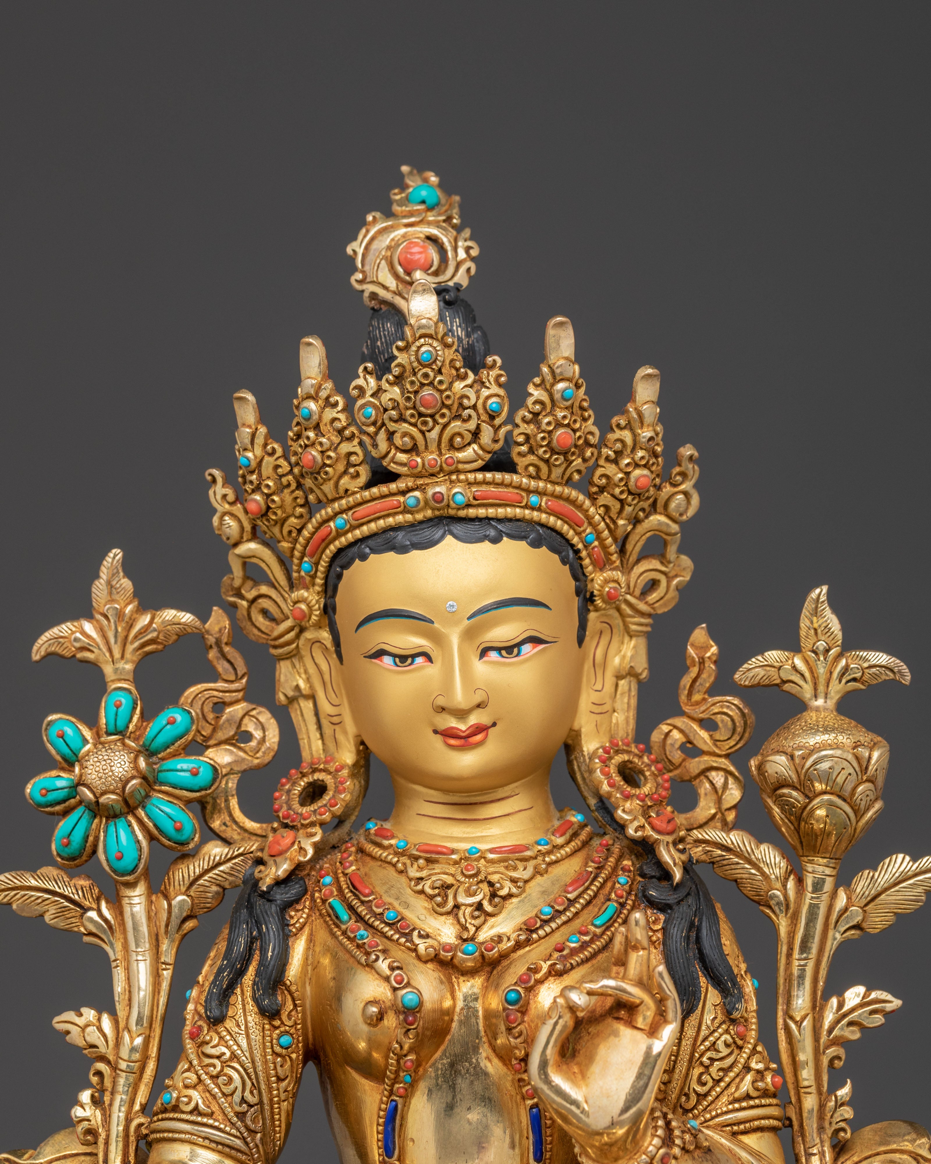 Green Tara Serenity Statue | 24K Gold Gilded