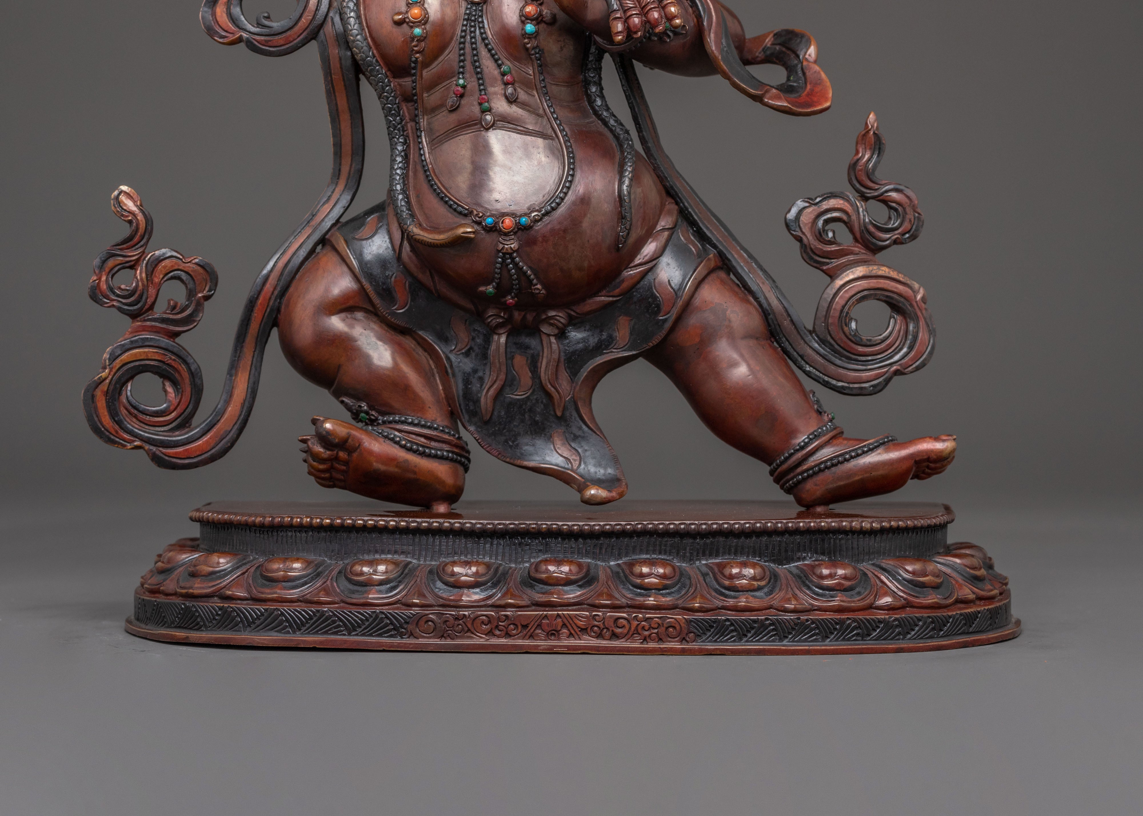 Vajrapani's Dynamic Presence: Divine Statue of Vajrapani in Oxidized Copper
