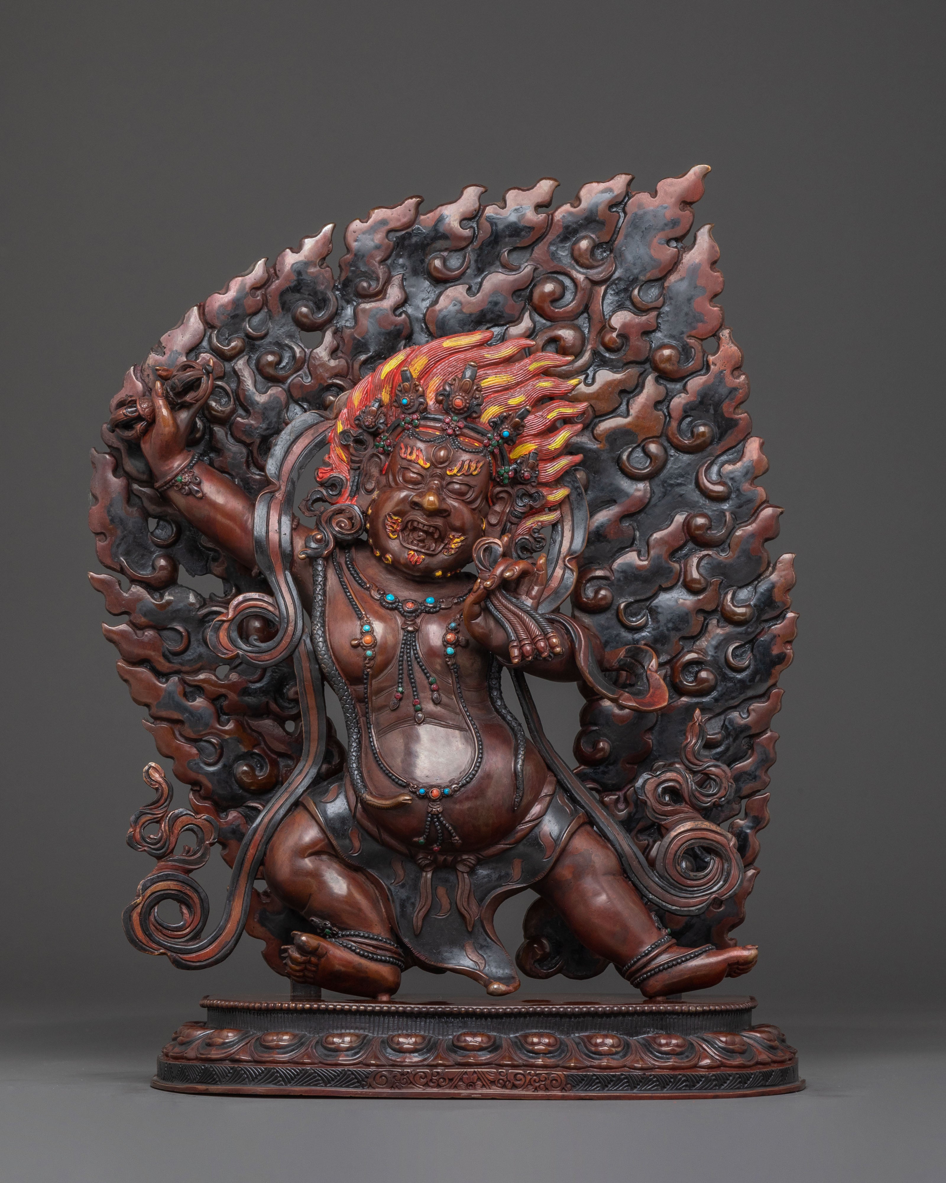 Vajrapani's Dynamic Presence: Divine Statue of Vajrapani in Oxidized Copper
