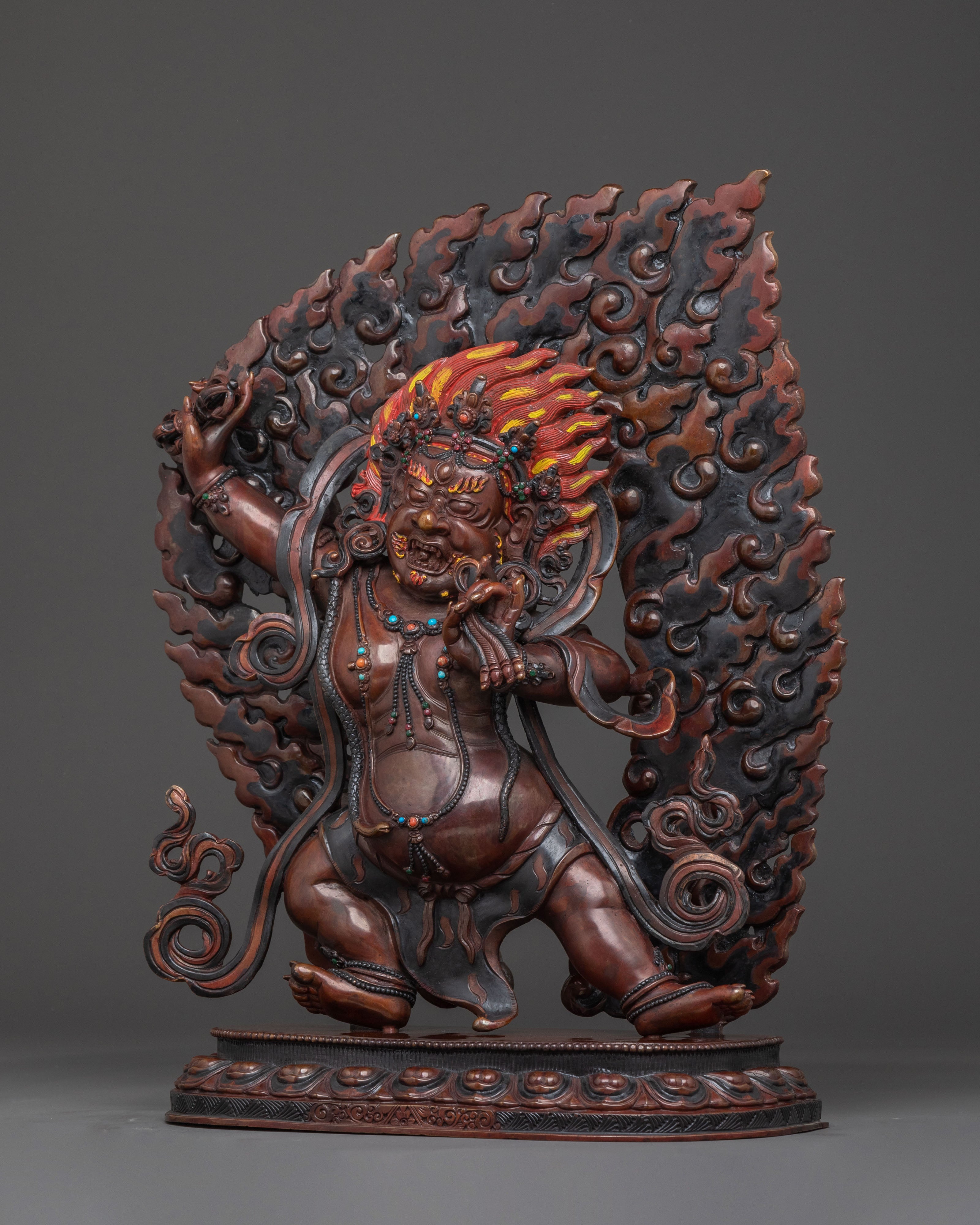 Vajrapani's Dynamic Presence: Divine Statue of Vajrapani in Oxidized Copper