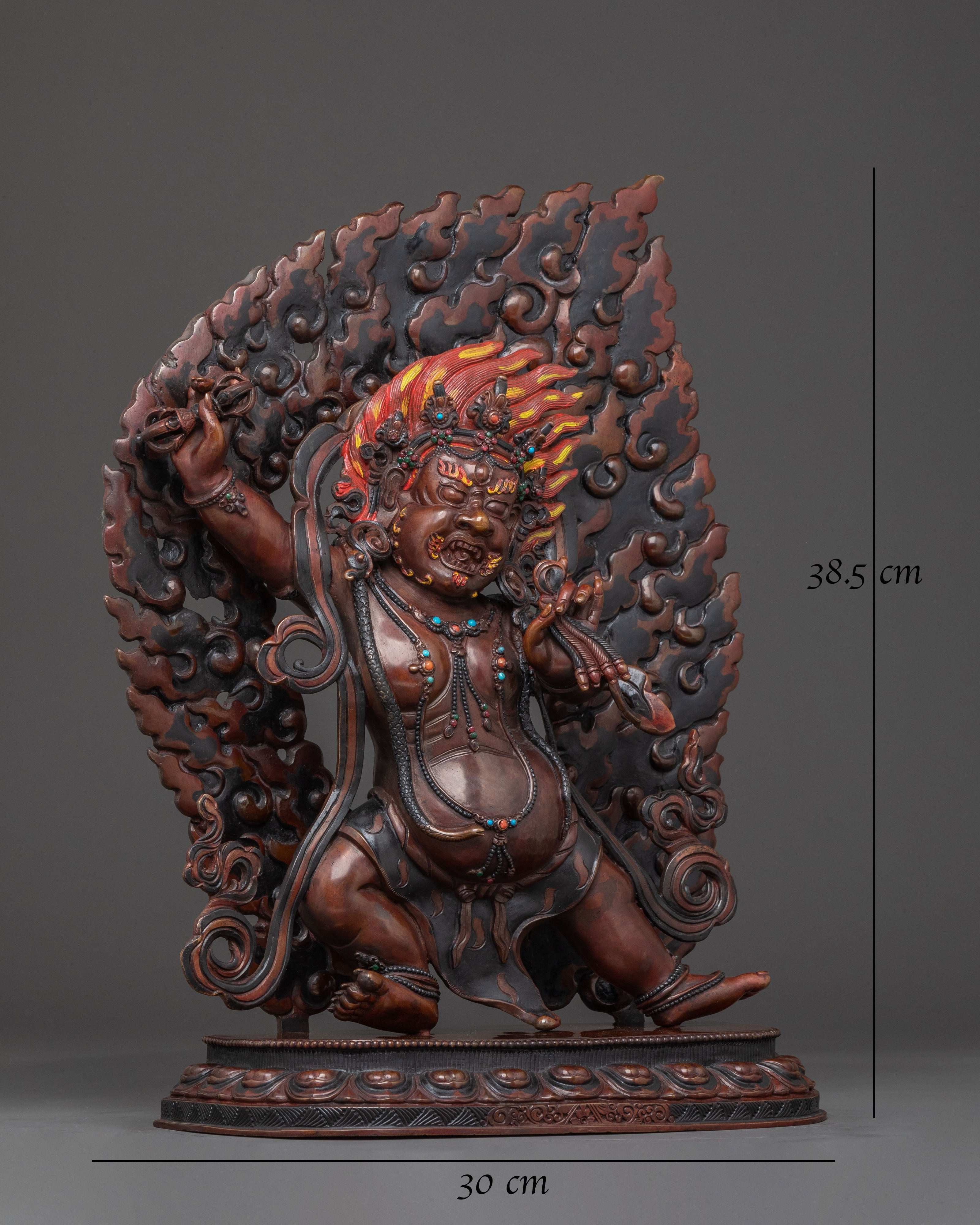 Vajrapani's Dynamic Presence: Divine Statue of Vajrapani in Oxidized Copper