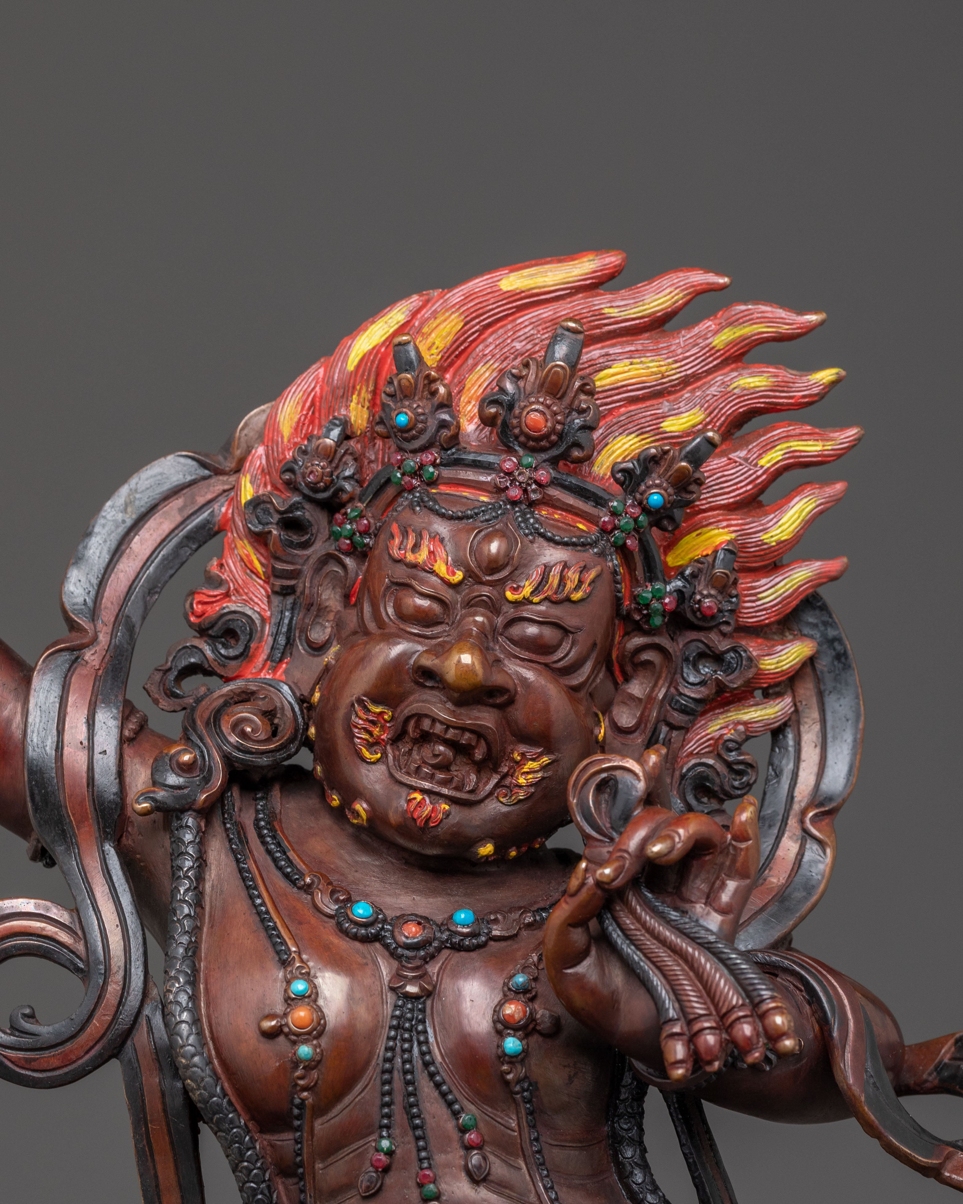 Vajrapani's Dynamic Presence: Divine Statue of Vajrapani in Oxidized Copper