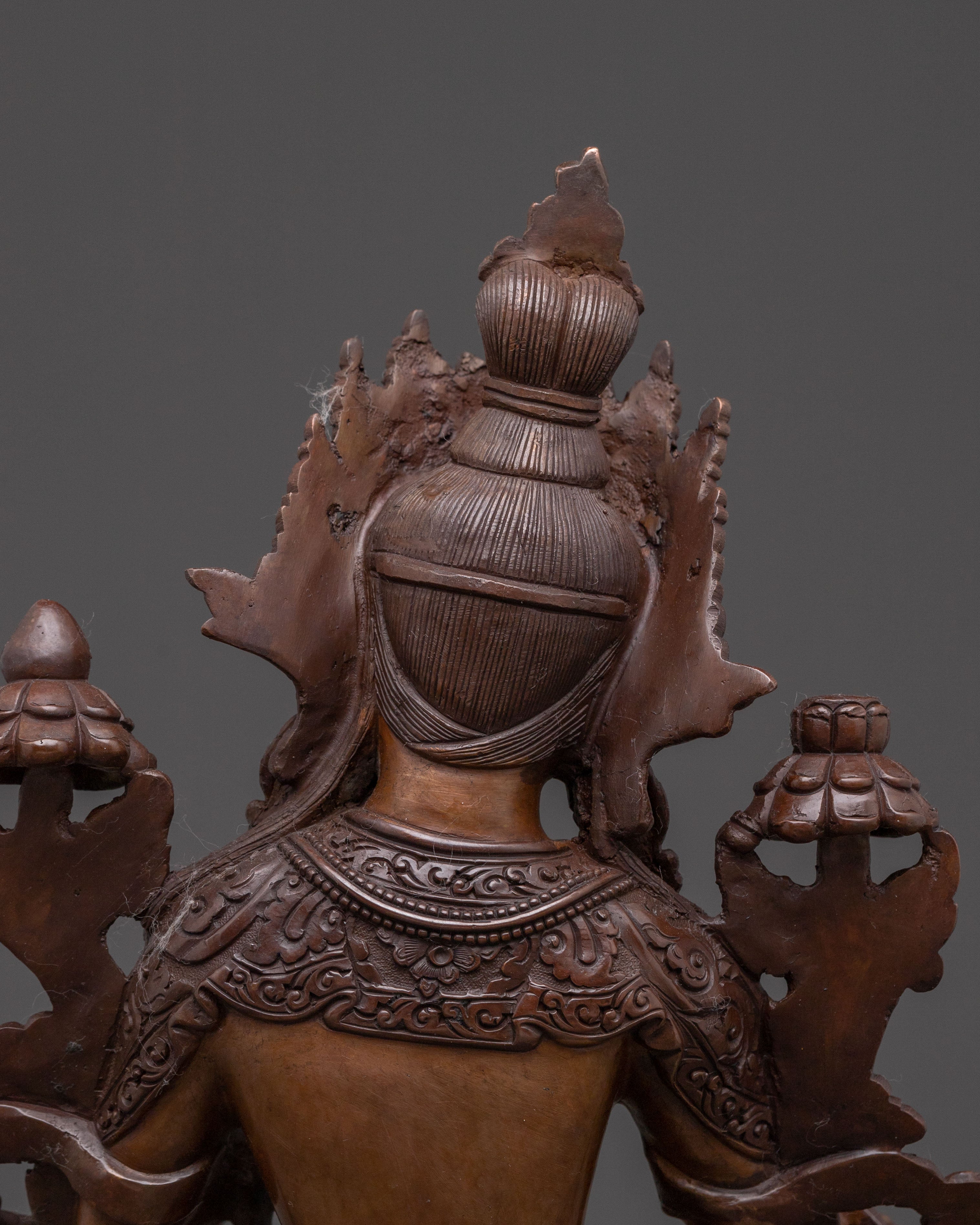 Green Tara Sacred Altar Statue: Oxidized Copper Serenity