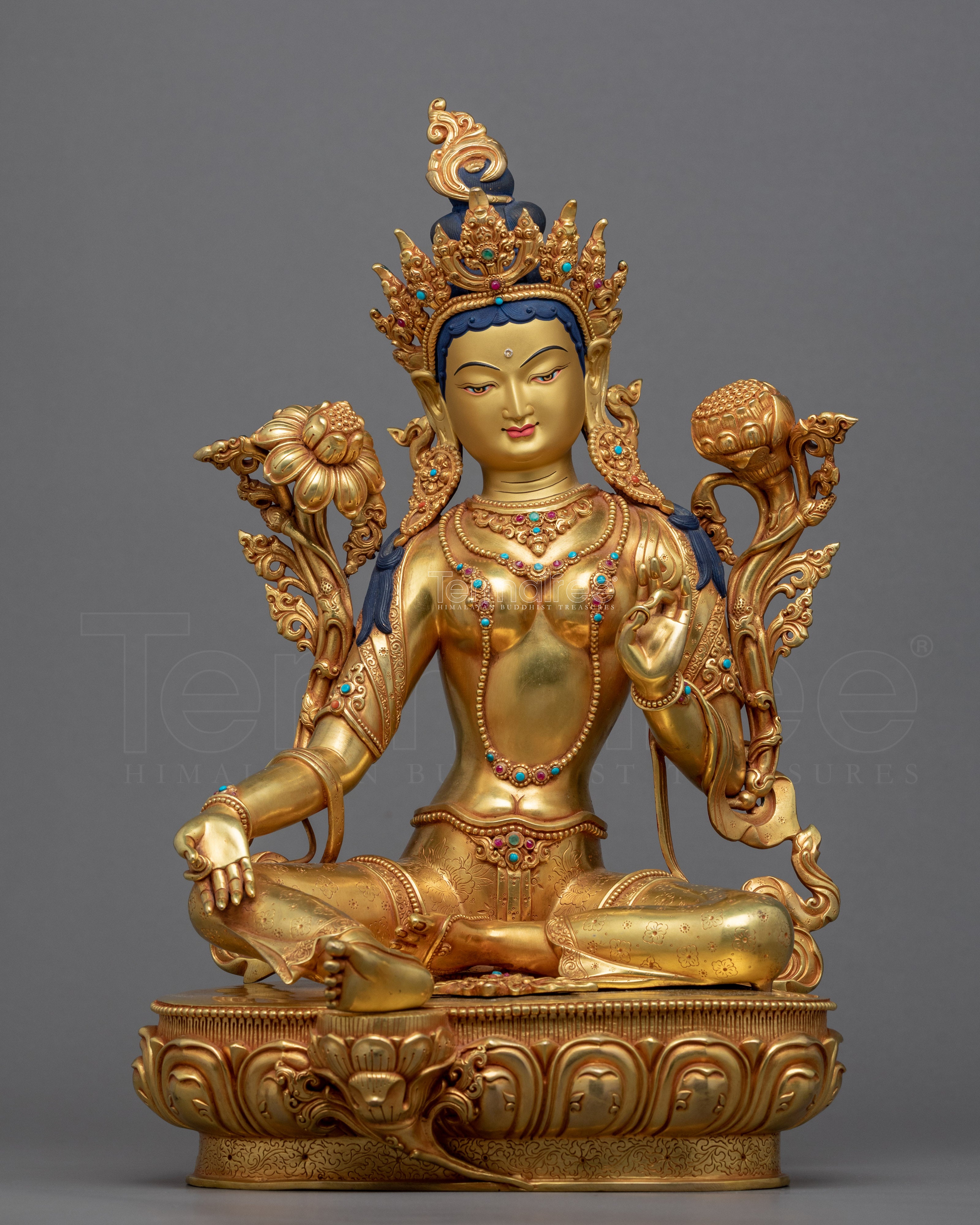 Gold Gilded Mother Tara Sculpture | Himalayan Female Buddha Statue - Termatree