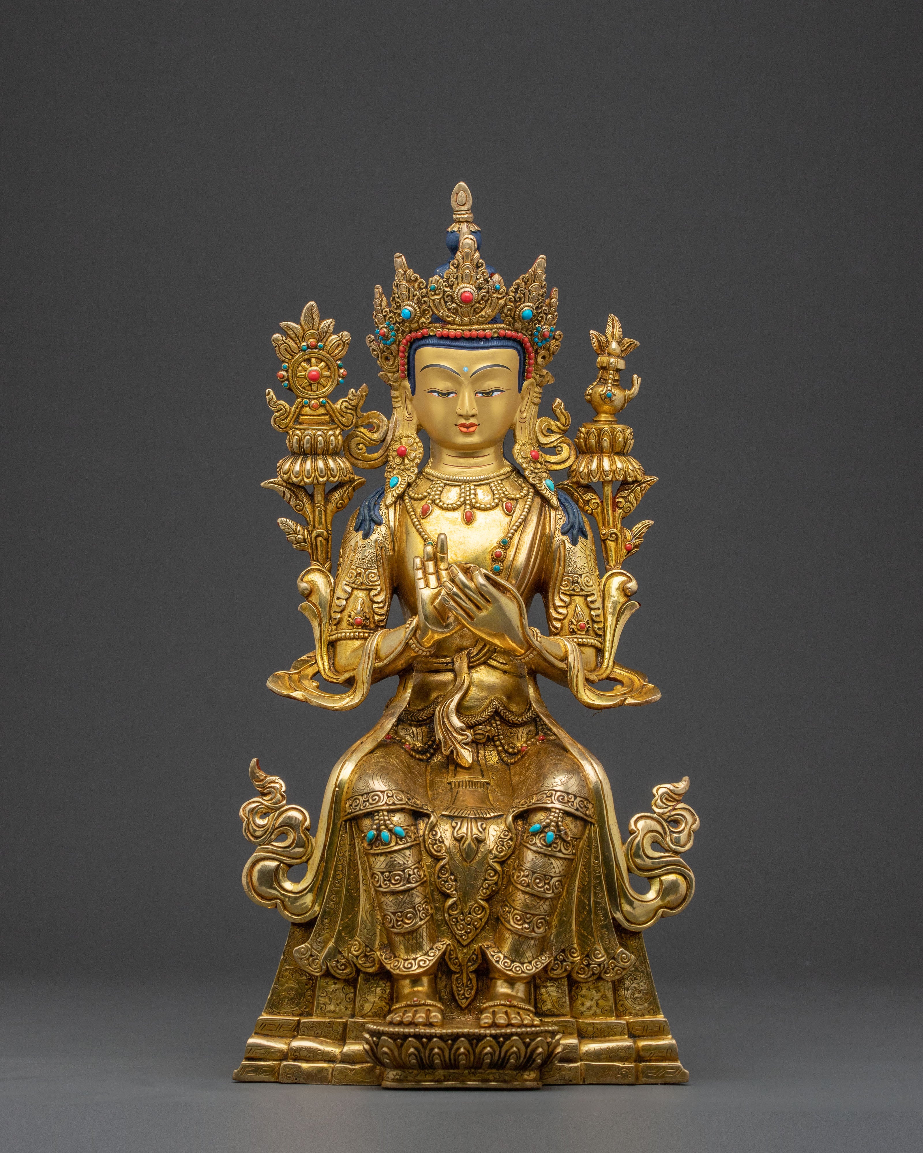 Maitreya Buddha Handcrafted Sacred Statue with 24K Gold Gilding