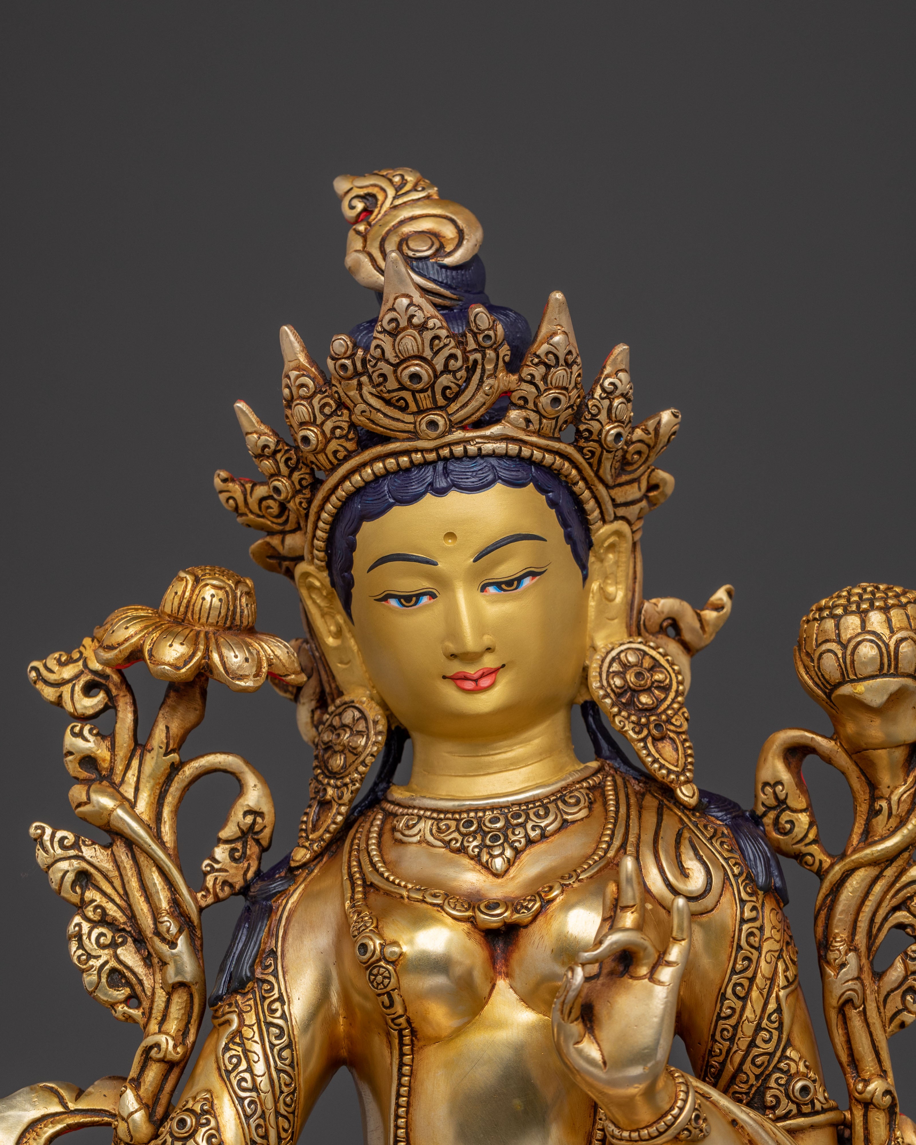 Compassionate Healing Green Tara Statue | 24k Gol Gilded Art