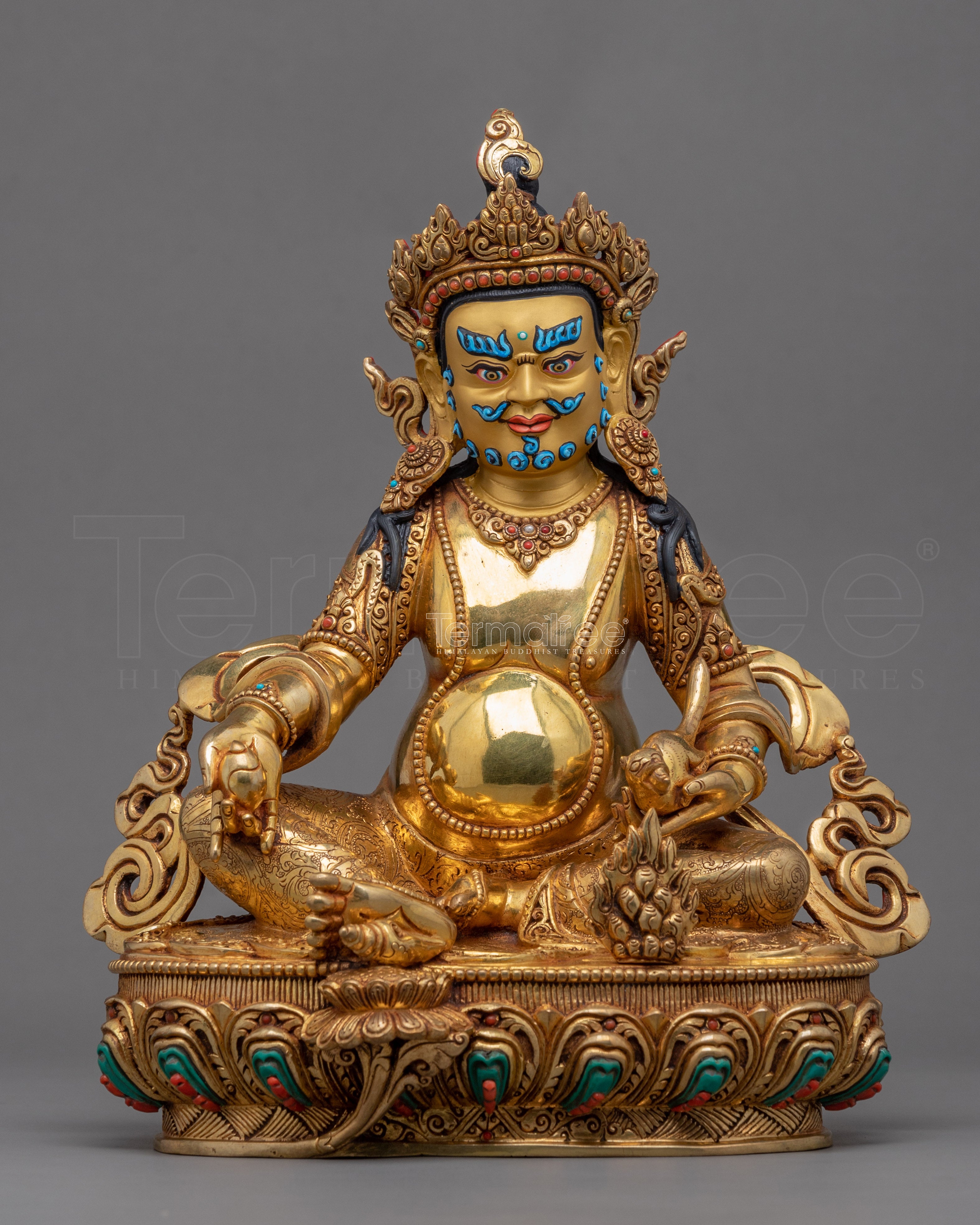 Jambhala Practice Sculpture | 24K Gold Gilded Buddhist Deity Dzambhala Art - Termatree