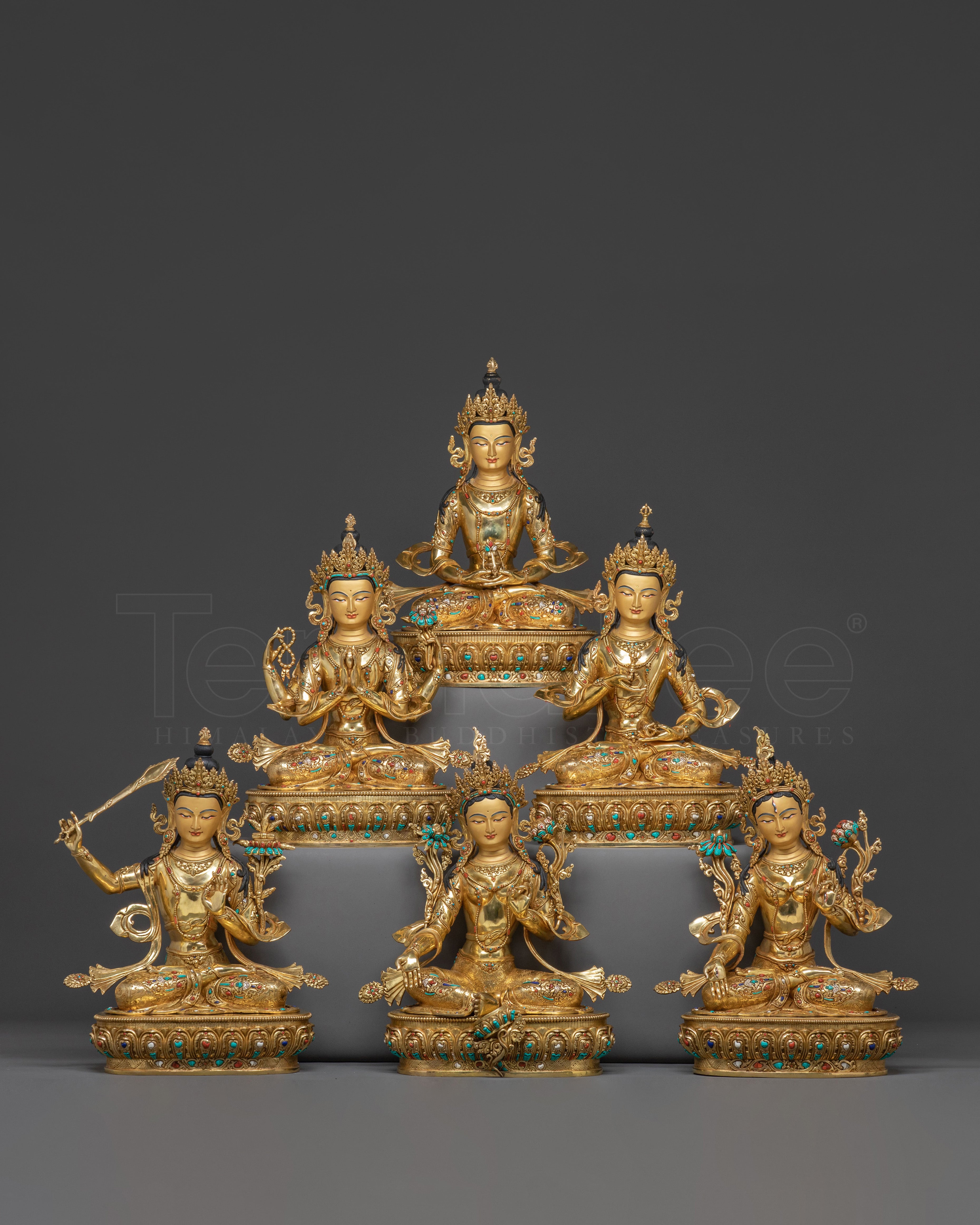 Copper Six Bodhisattva Statue Set – Hand-Gilded Art