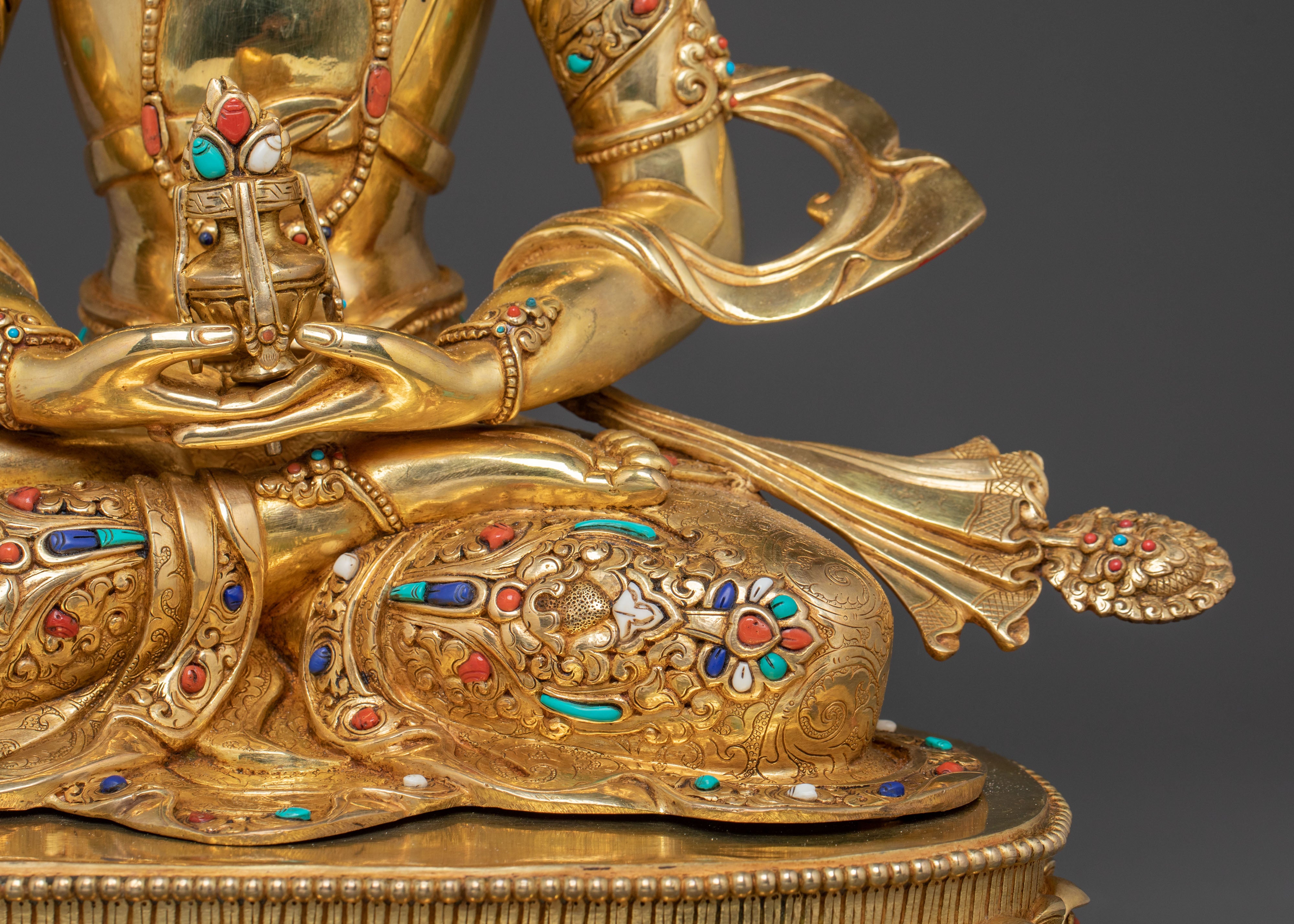 Sacred Longevity Amitayus Sculpture – Hand-Gilded Art
