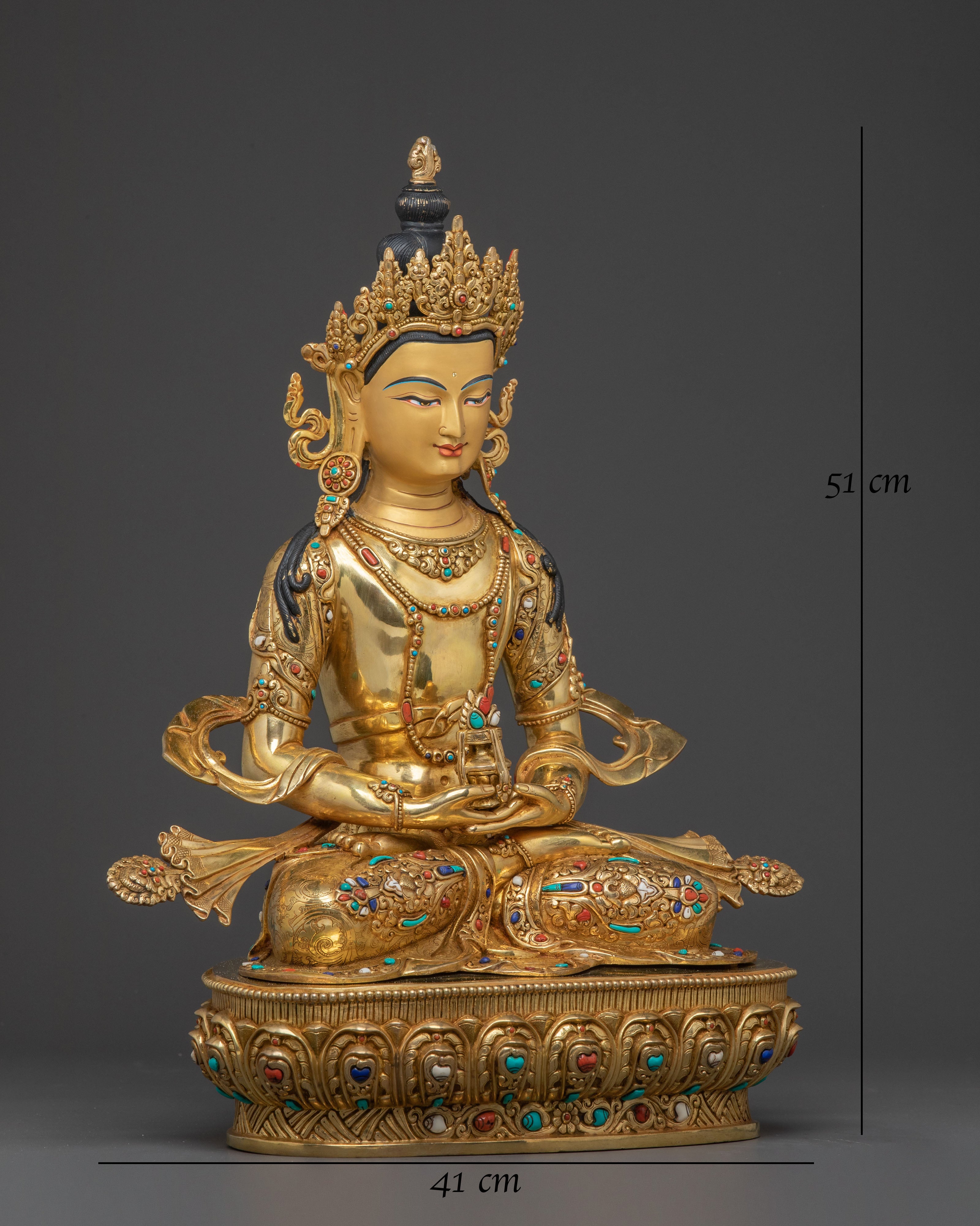 Sacred Longevity Amitayus Sculpture – Hand-Gilded Art