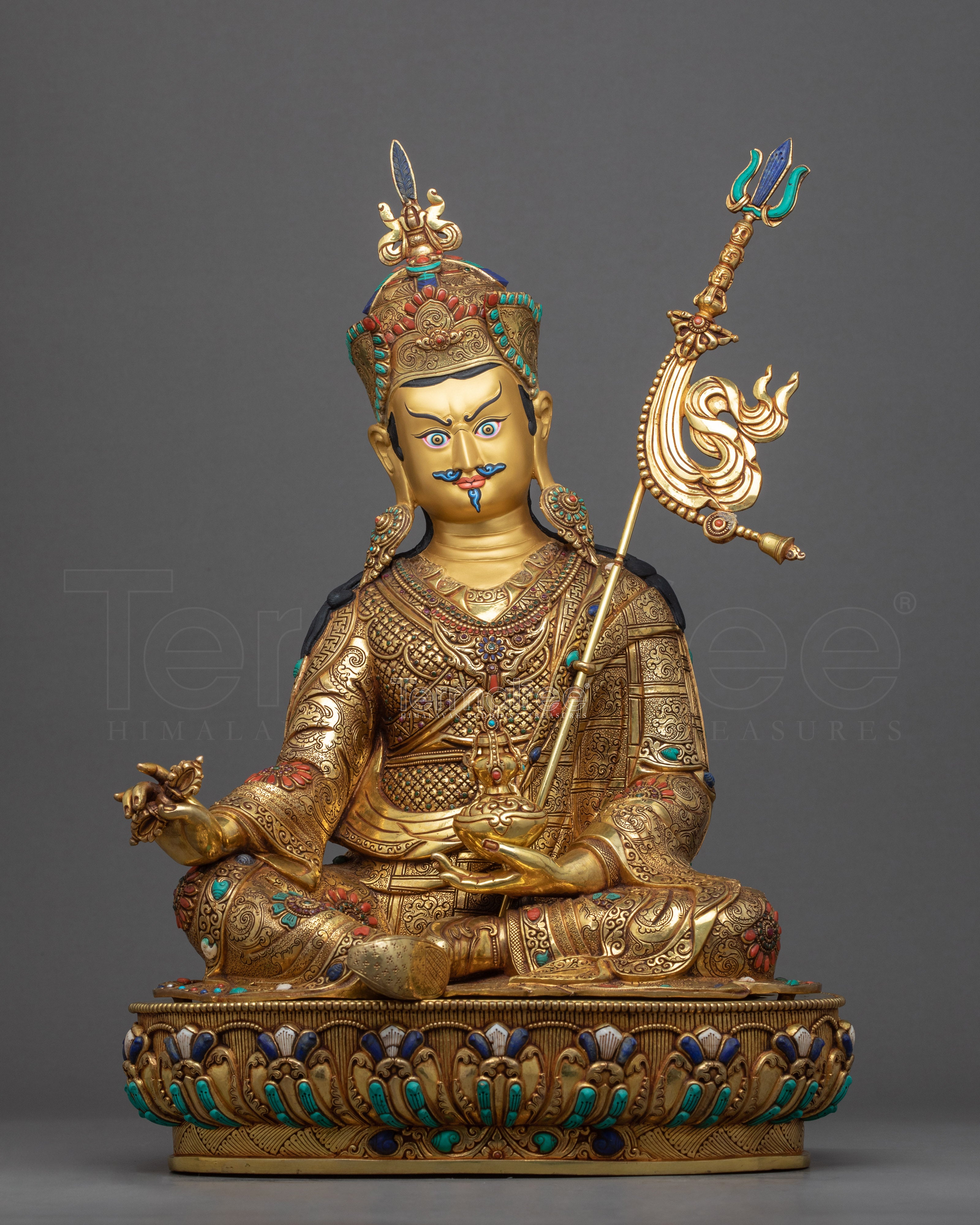 Guru Rinpoche Meditation Sculpture | Gold Gilded on Copper Body Statue of Padmasambhava