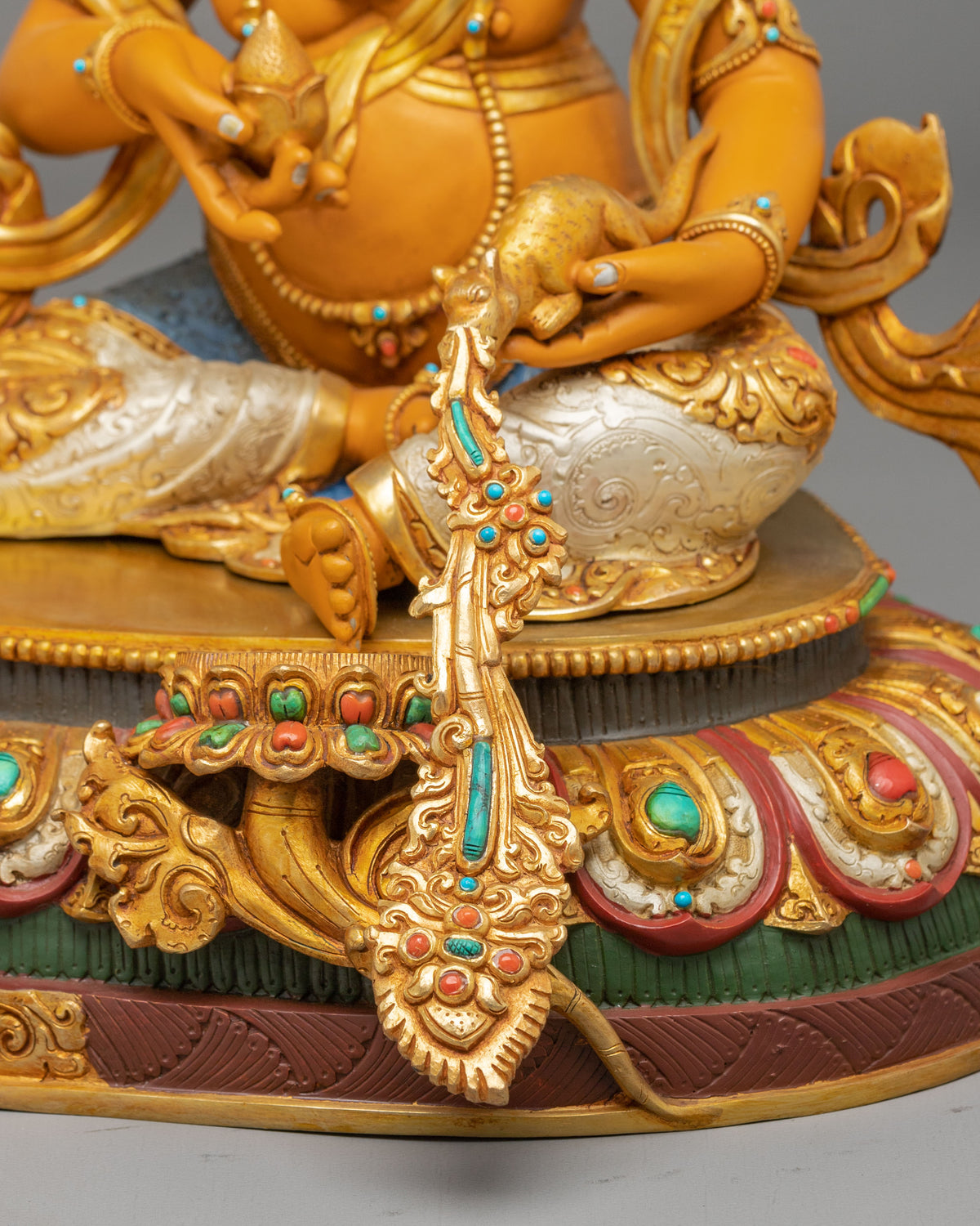 Unique Dzambhala Statue: 24K-Fire Gold Gilded on Copper