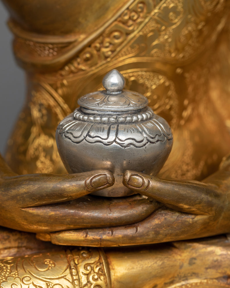 Amitabha Buddha Sacred Statue | Antique Elegance in Gold and Silver