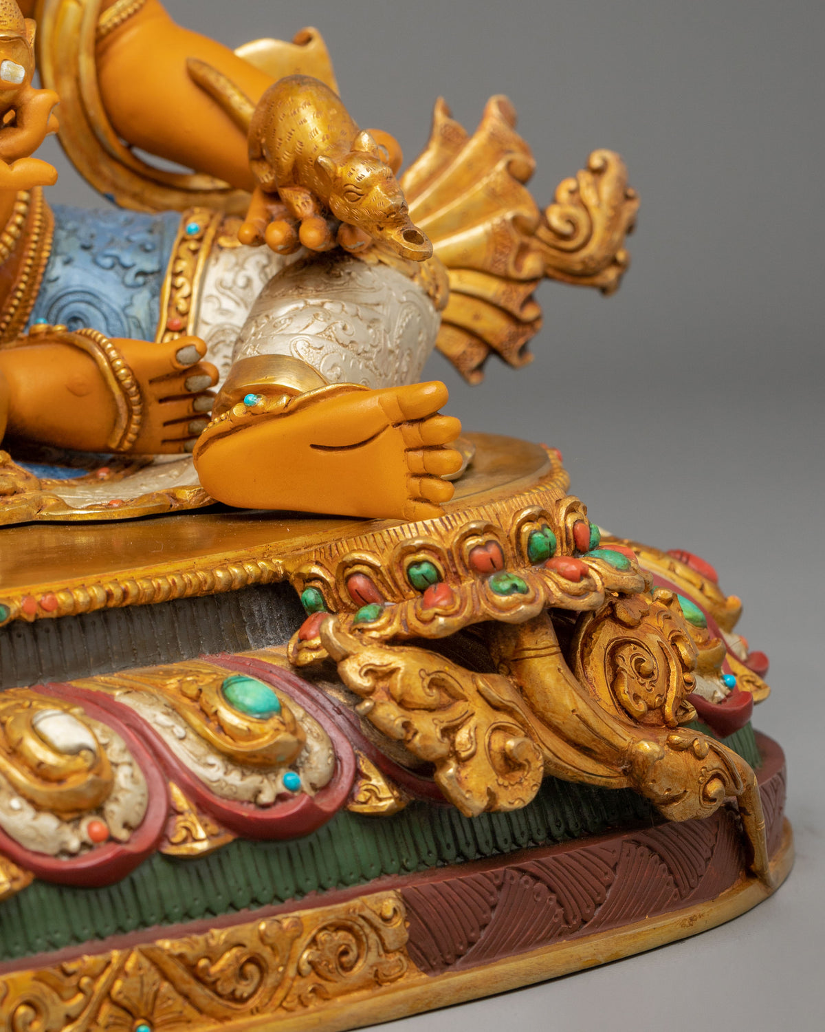 Unique Dzambhala Statue: 24K-Fire Gold Gilded on Copper