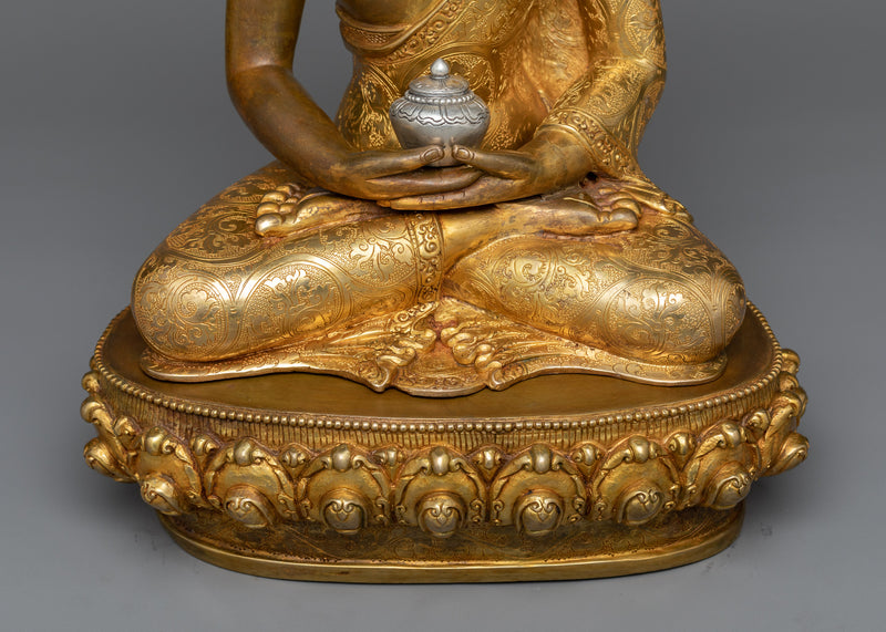 Amitabha Buddha Sacred Statue | Antique Elegance in Gold and Silver