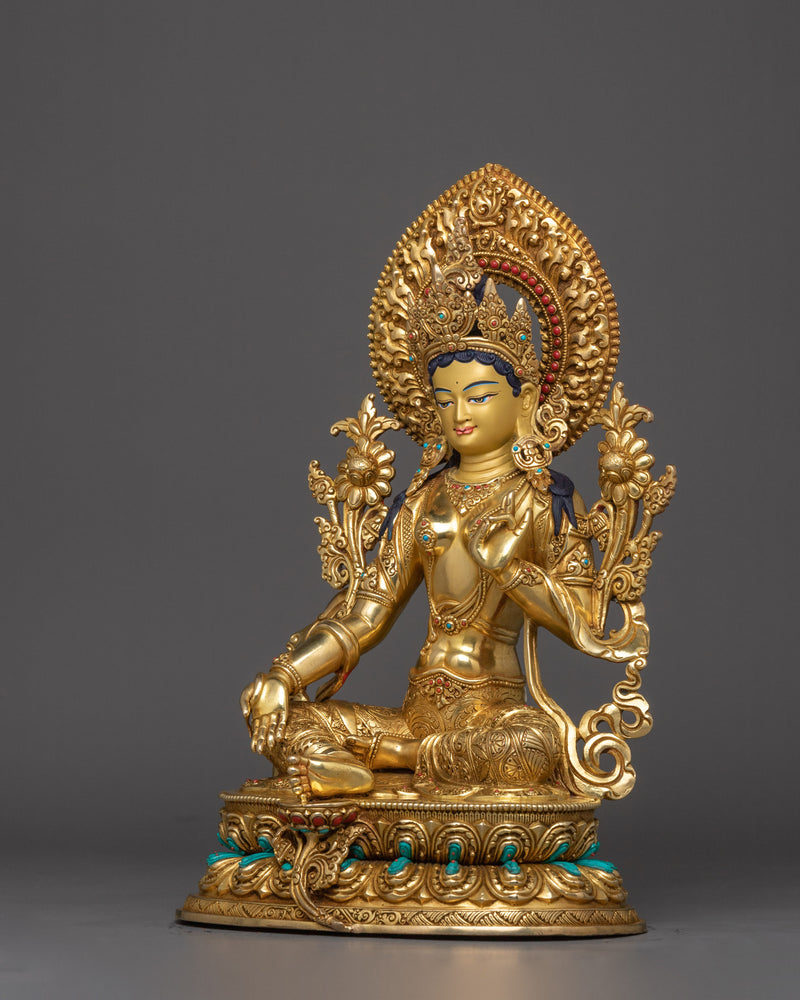 Tibetan Green Tara Idol | Traditional Artwork