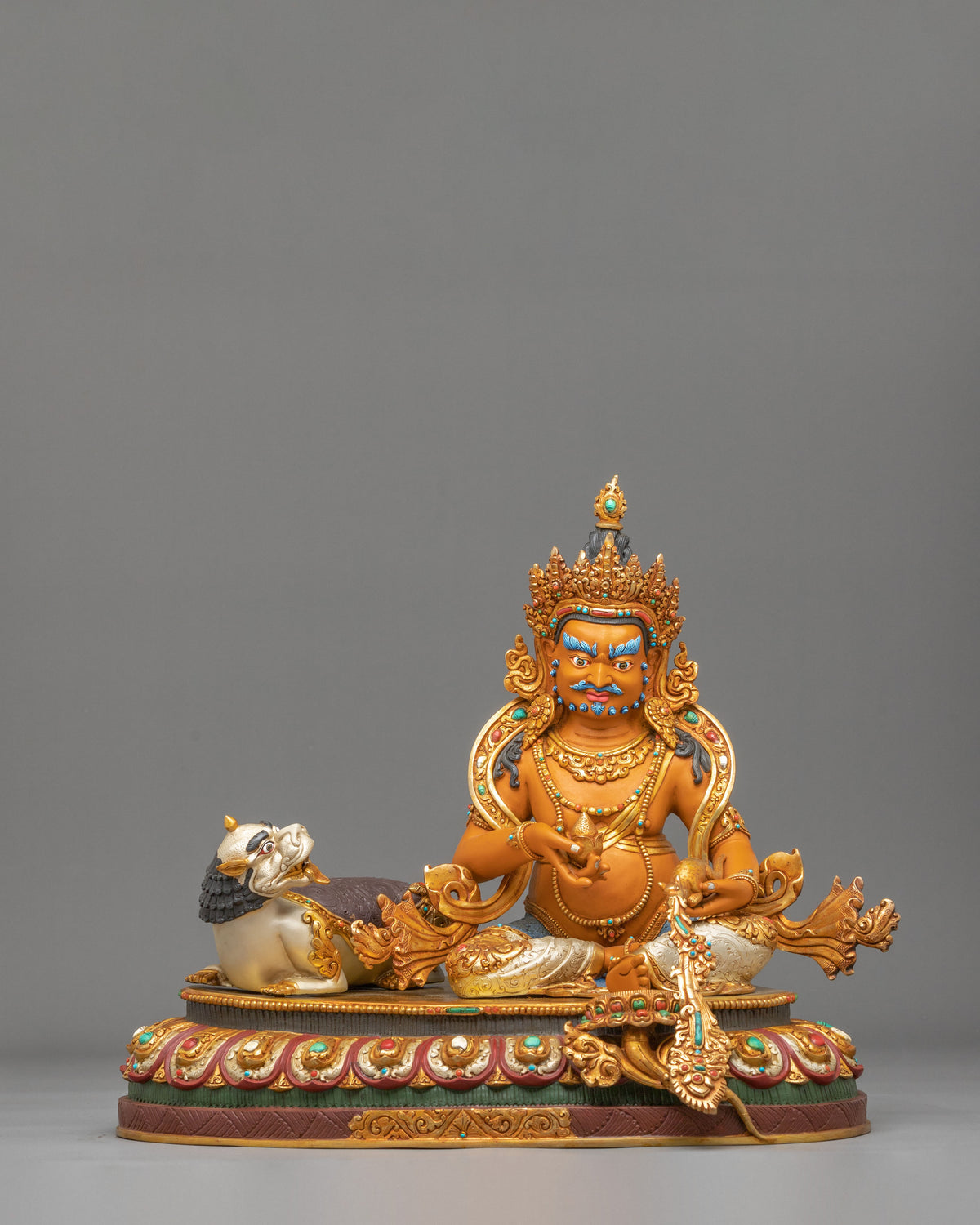 Unique Dzambhala Statue: 24K-Fire Gold Gilded on Copper