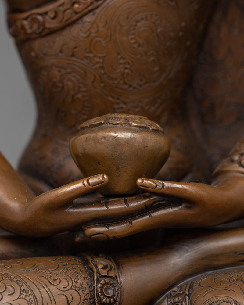 Crown Buddha Amitabha Statue | Oxidized Copper Embodiment of Infinite Light
