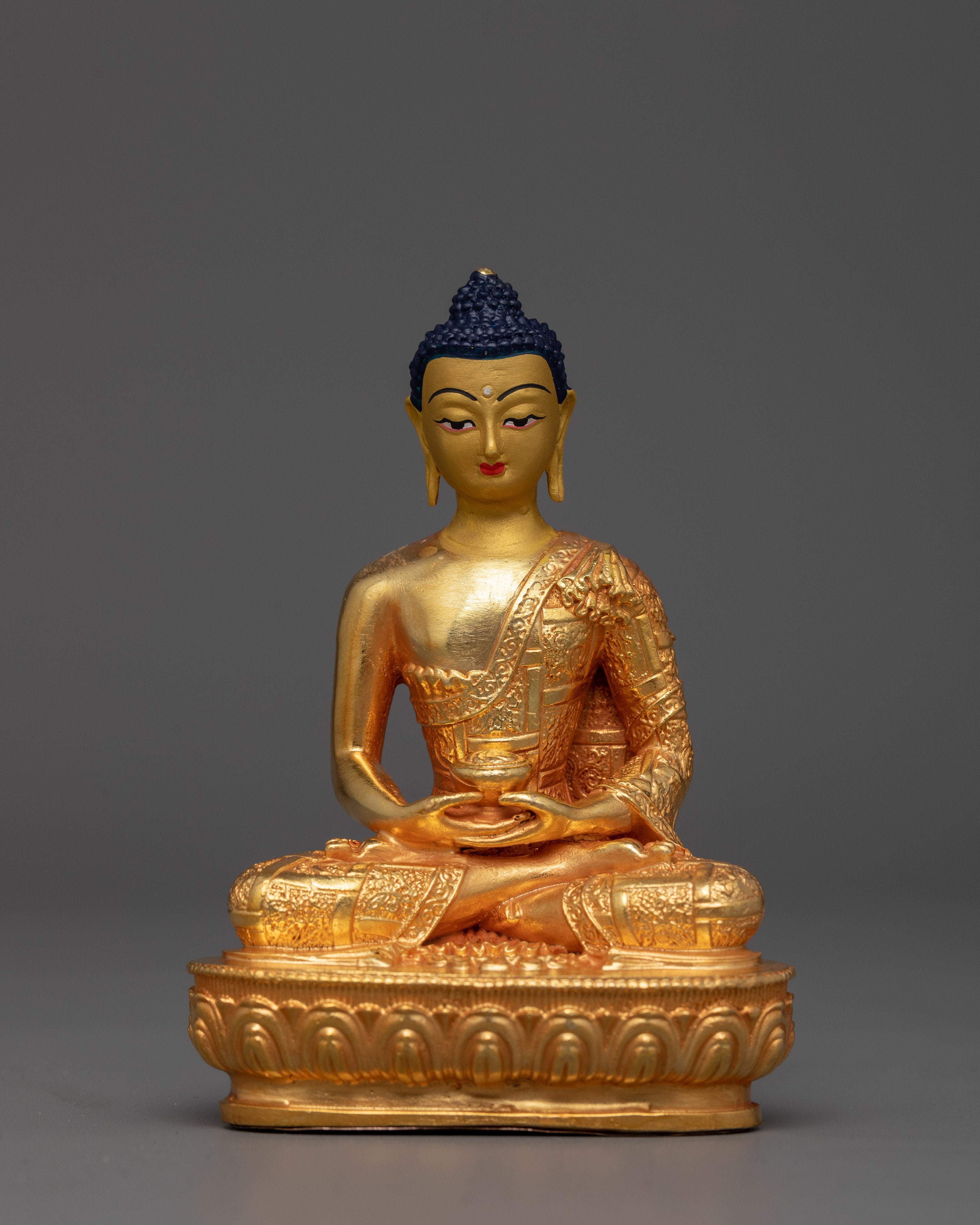 Machine-Made Five Buddha Set Copper Statues | Electro Gold Finishing