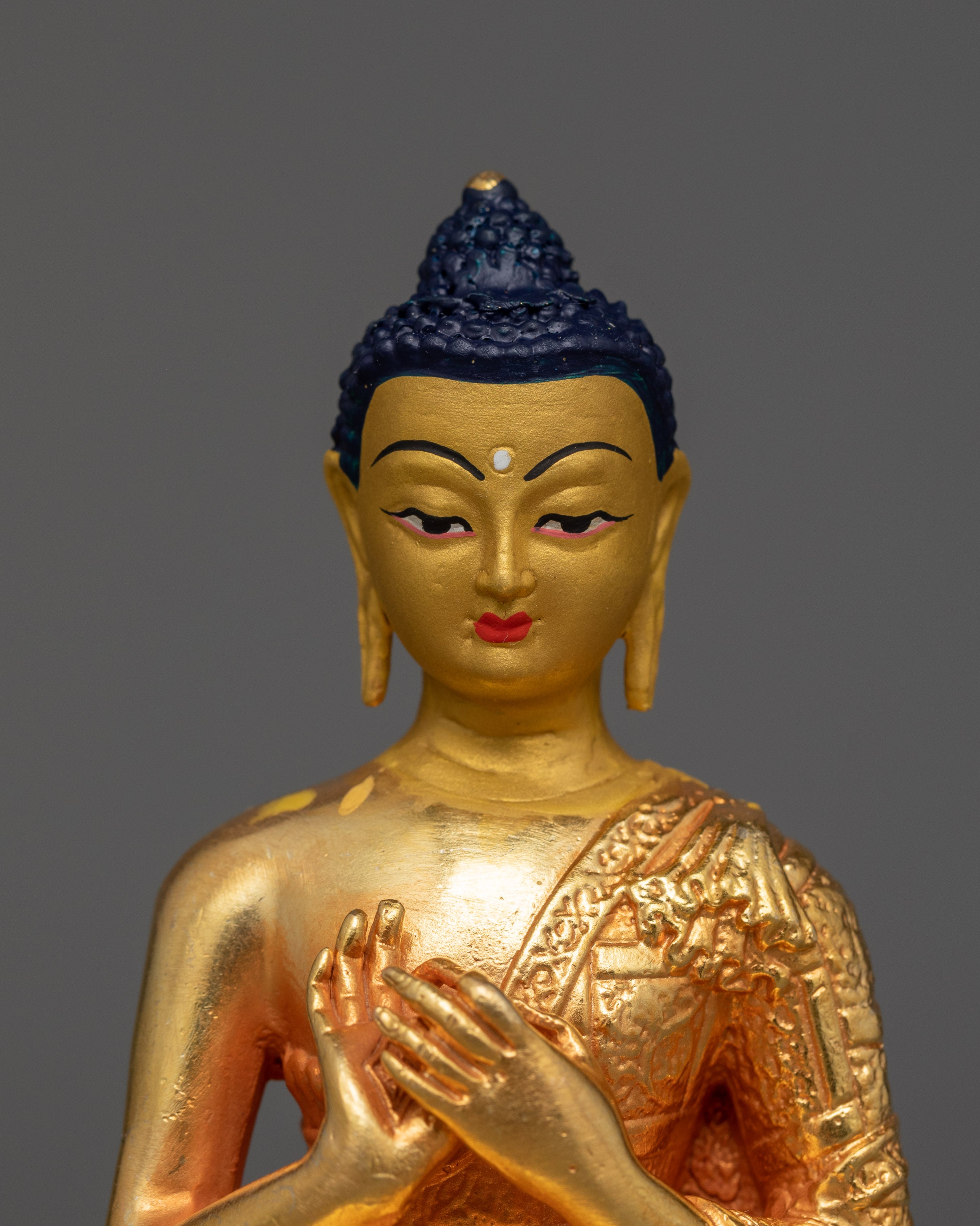 Machine-Made Five Buddha Set Copper Statues | Electro Gold Finishing