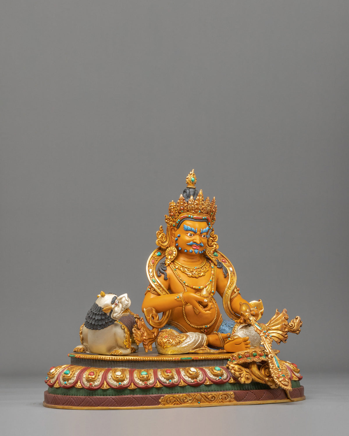 Unique Dzambhala Statue: 24K-Fire Gold Gilded on Copper