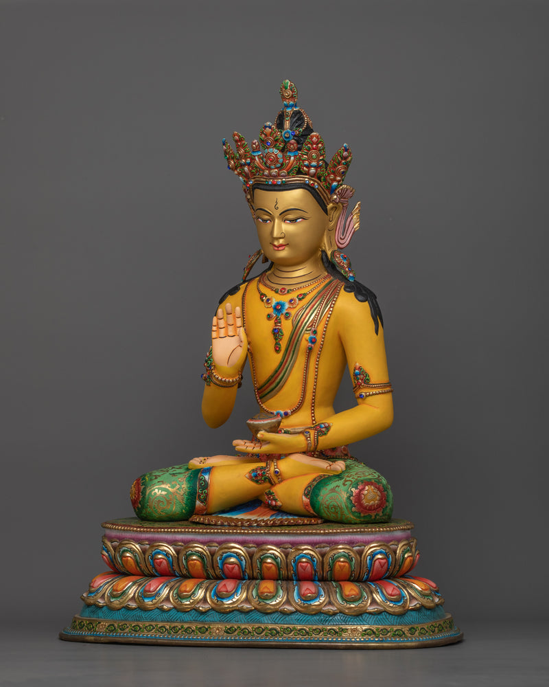 Amoghasiddhi Buddha Statue | 24K Gold Painted on Face | Sacred Copper Sculpture