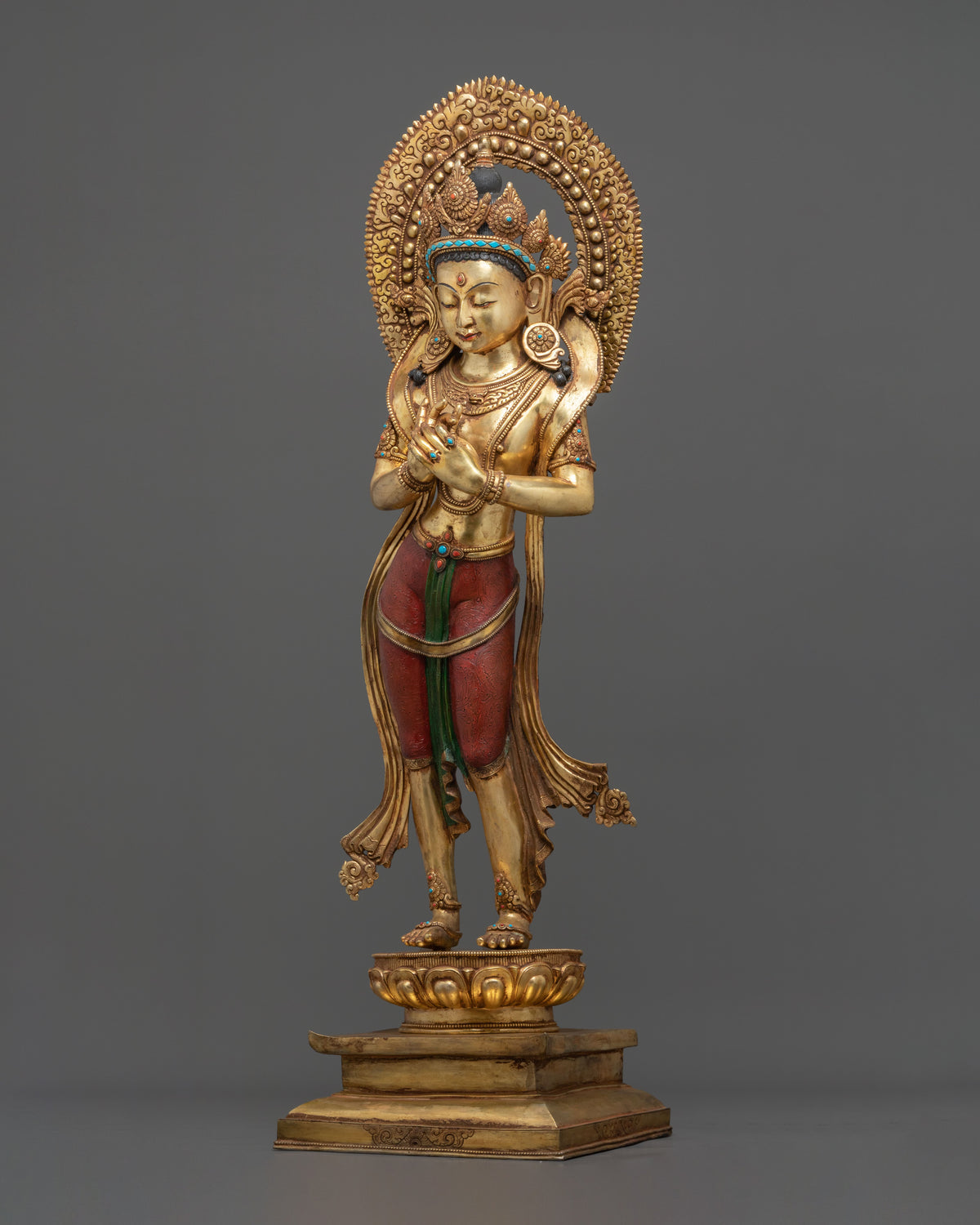 Antique Maitreya Buddha Statue: 100-Year-Old Handcrafted 24K Gold Gilded Copper Buddhist Statue