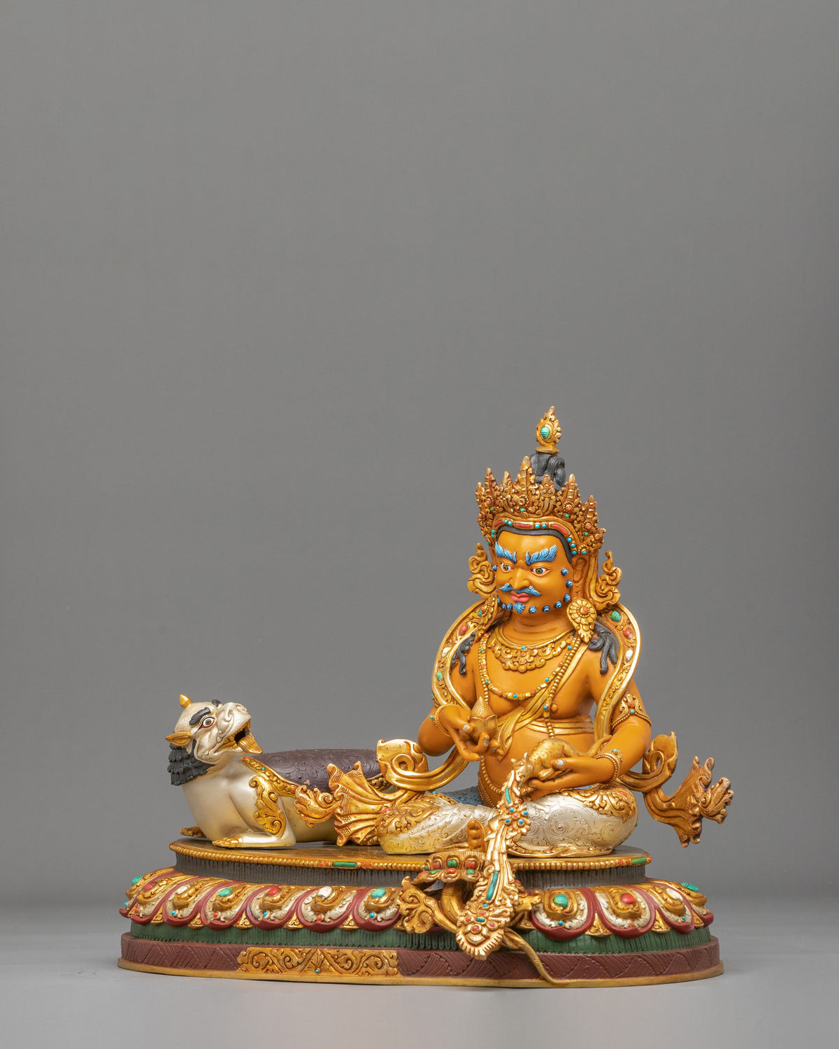 Unique Dzambhala Statue: 24K-Fire Gold Gilded on Copper