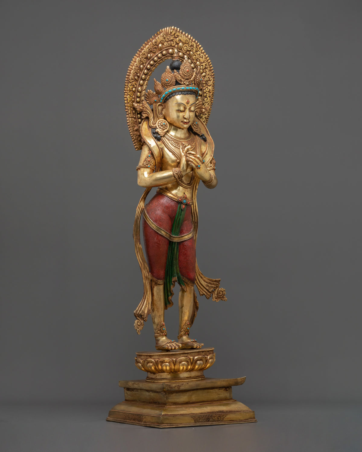 Antique Maitreya Buddha Statue: 100-Year-Old Handcrafted 24K Gold Gilded Copper Buddhist Statue