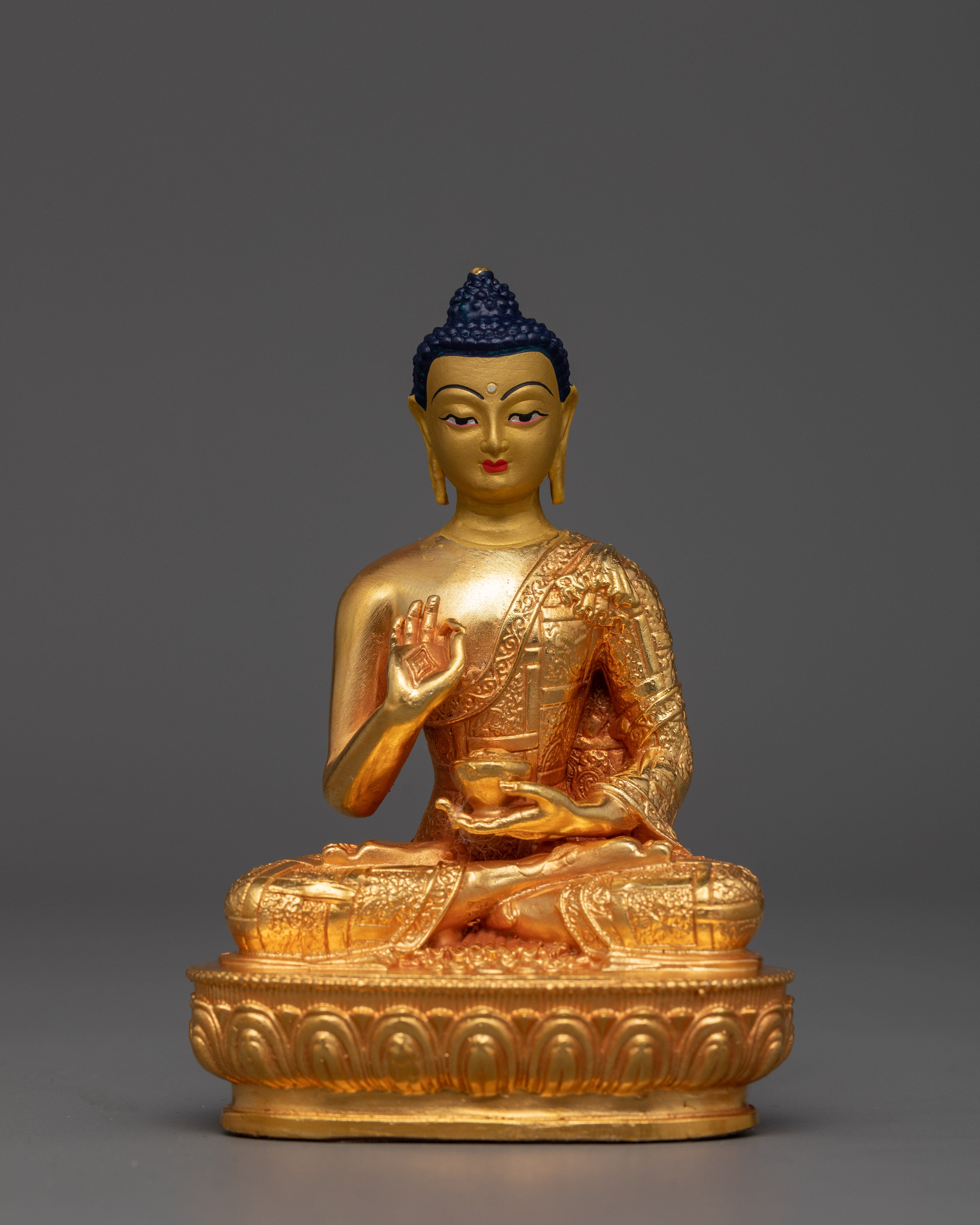 Machine-Made Five Buddha Set Copper Statues | Electro Gold Finishing
