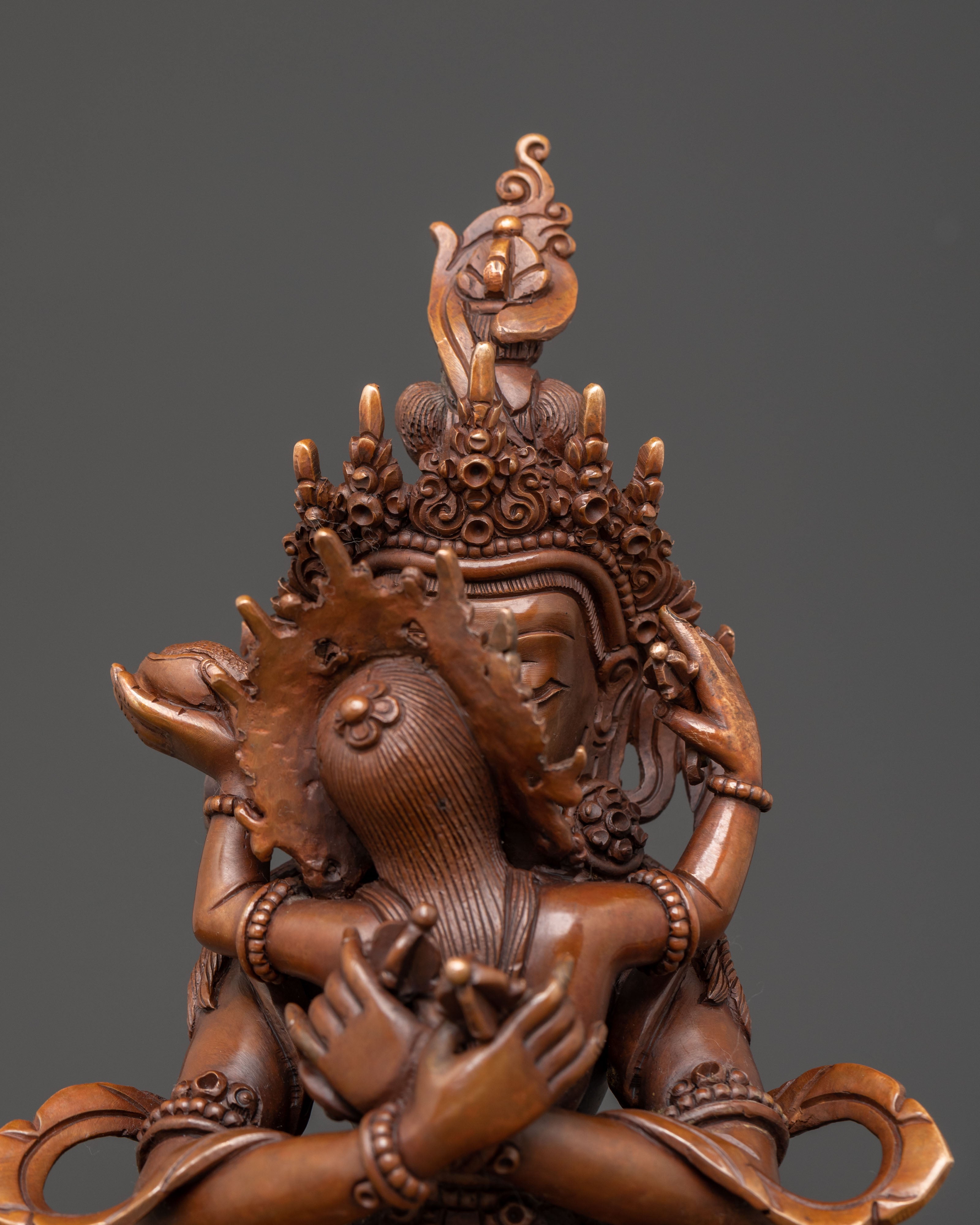 Statue of Buddha Vajradhara with Consort: Oxidized Copper Masterpiece