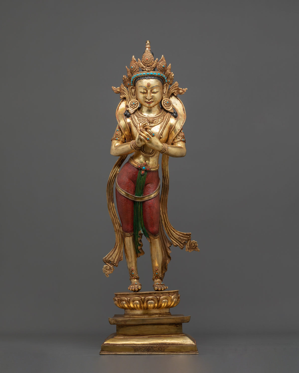 Antique Maitreya Buddha Statue: 100-Year-Old Handcrafted 24K Gold Gilded Copper Buddhist Statue