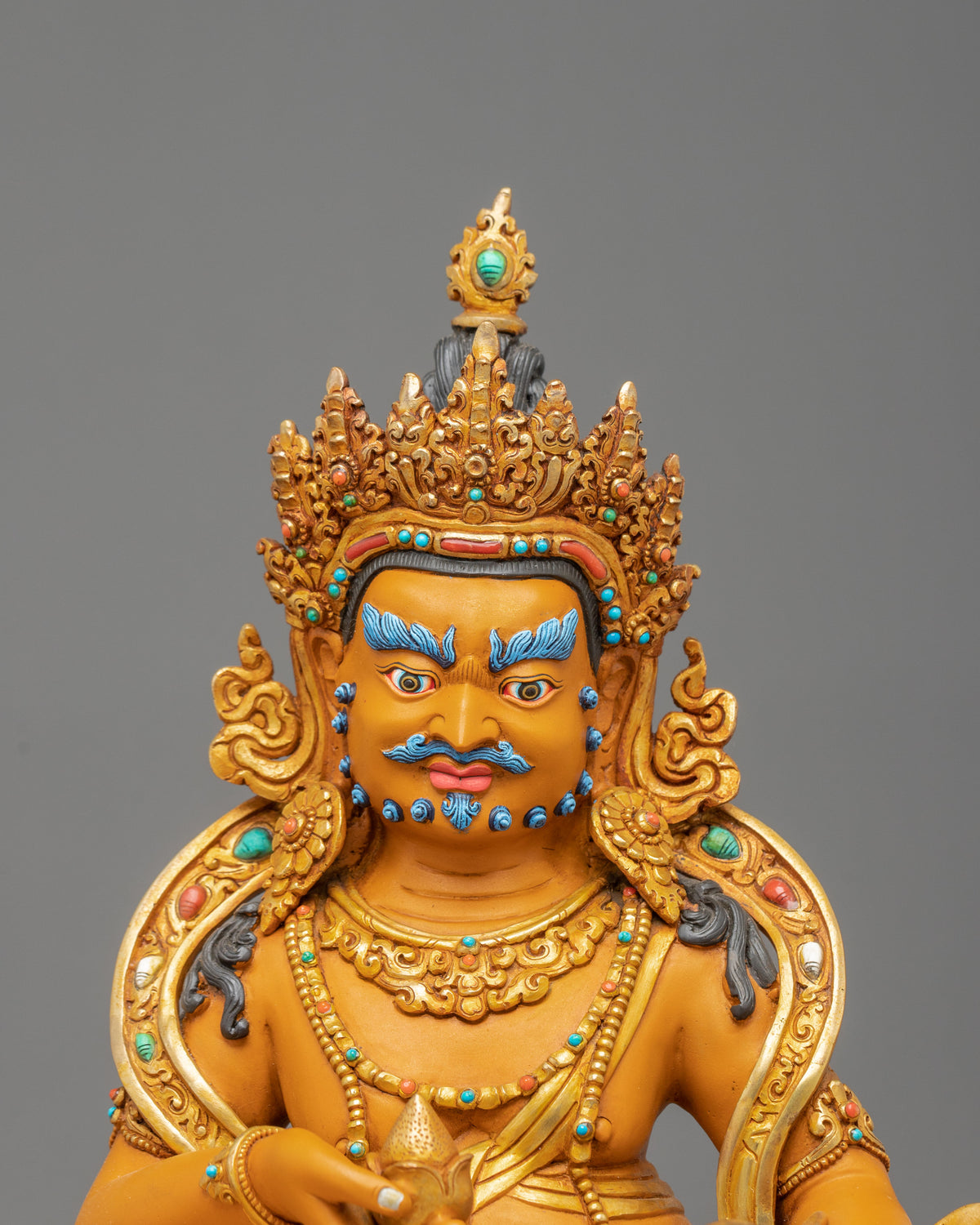 Unique Dzambhala Statue: 24K-Fire Gold Gilded on Copper