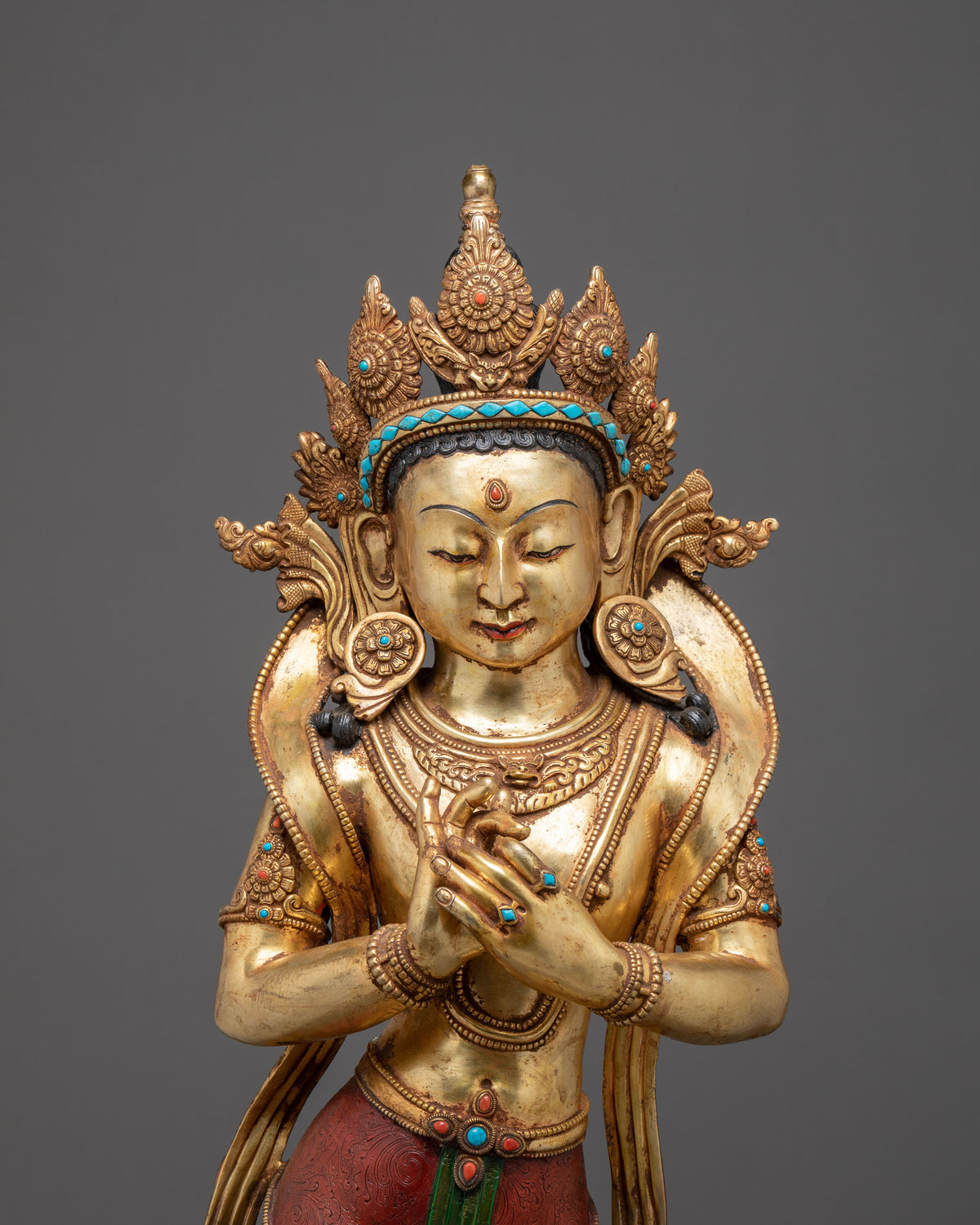 Antique Maitreya Buddha Statue: 100-Year-Old Handcrafted 24K Gold Gilded Copper Buddhist Statue