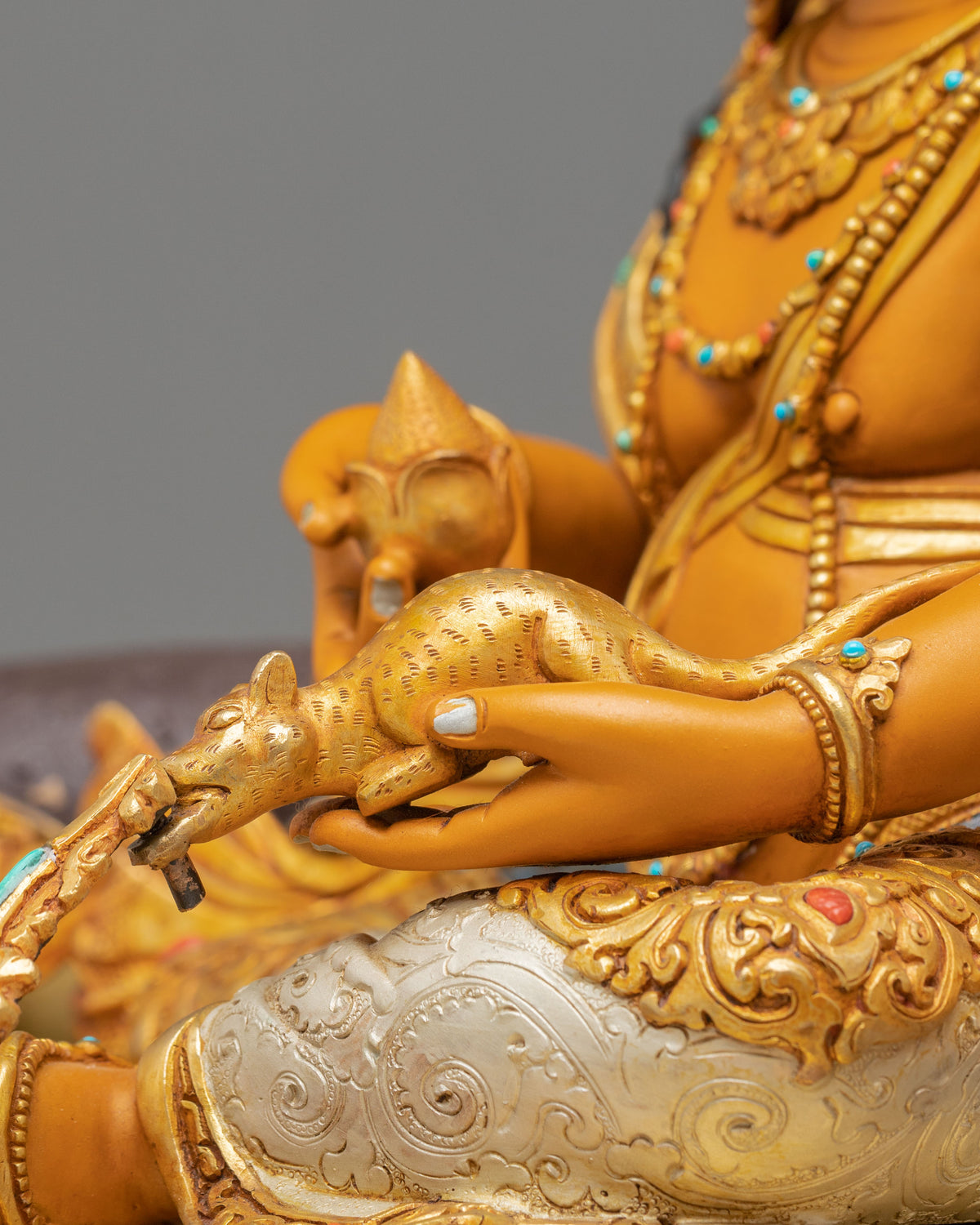 Unique Dzambhala Statue: 24K-Fire Gold Gilded on Copper