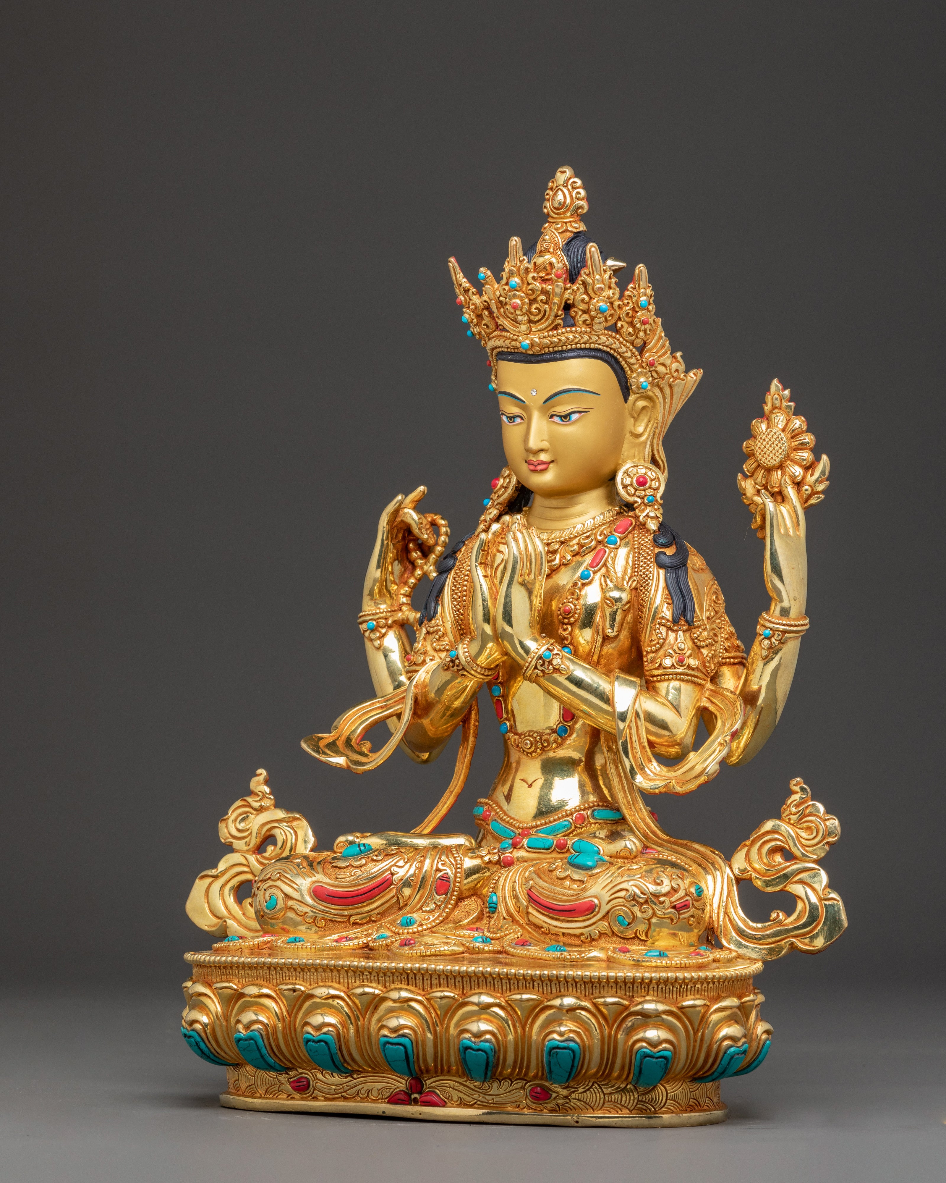 Handcrafted Statue of Four Armed Chenrezig | Avalokiteshvara